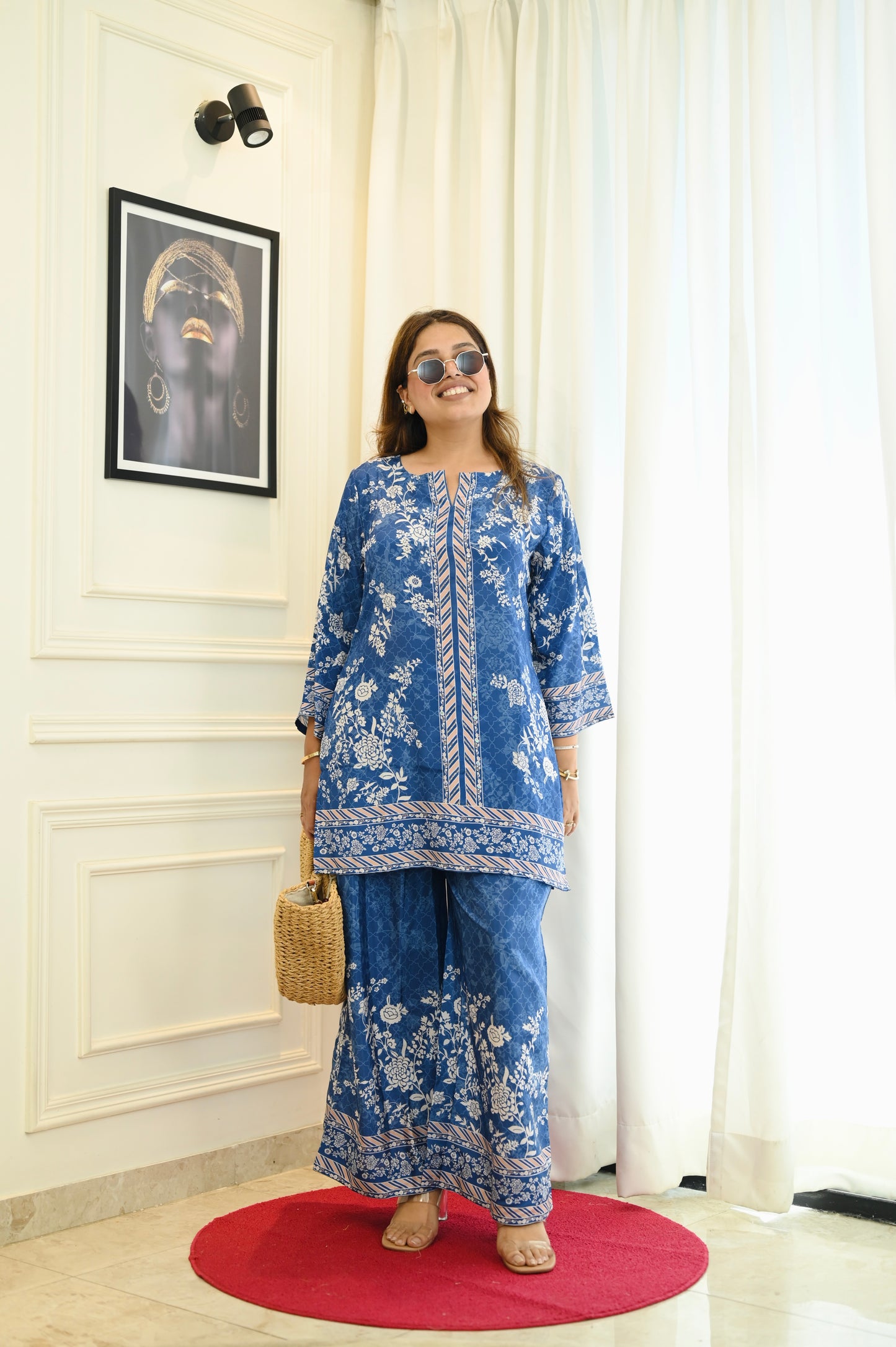Royal Indigo Blue Floral Printed Co-Ord Set