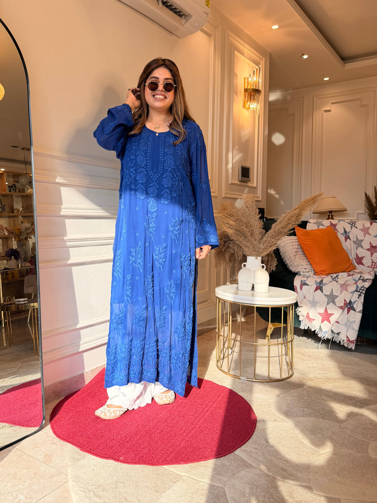 Hand Embroidered 3DChikankari Kurta | Viscose | Royal Blue