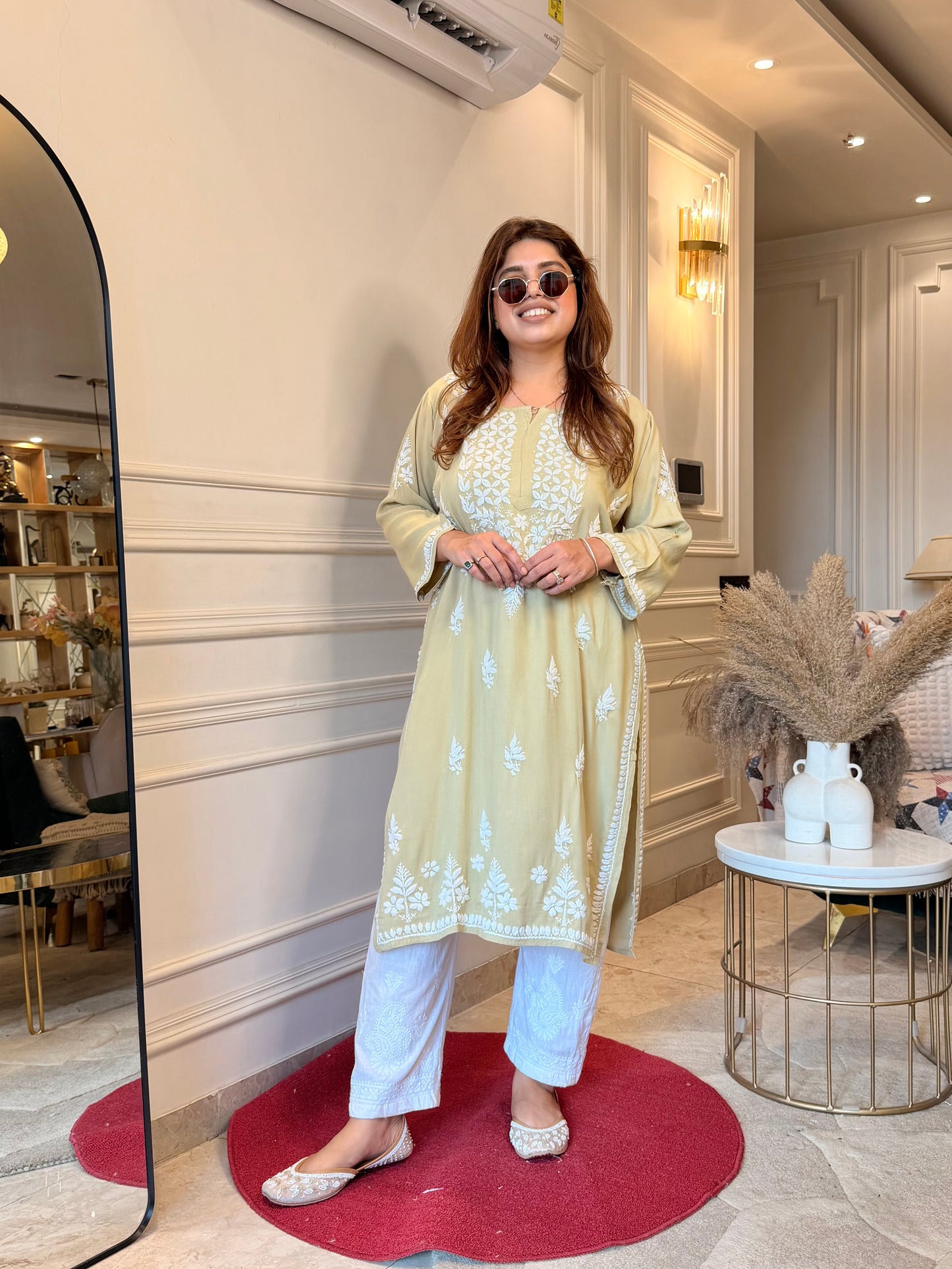Hand Embroidered Chikankari Kurta | Modal | Olive