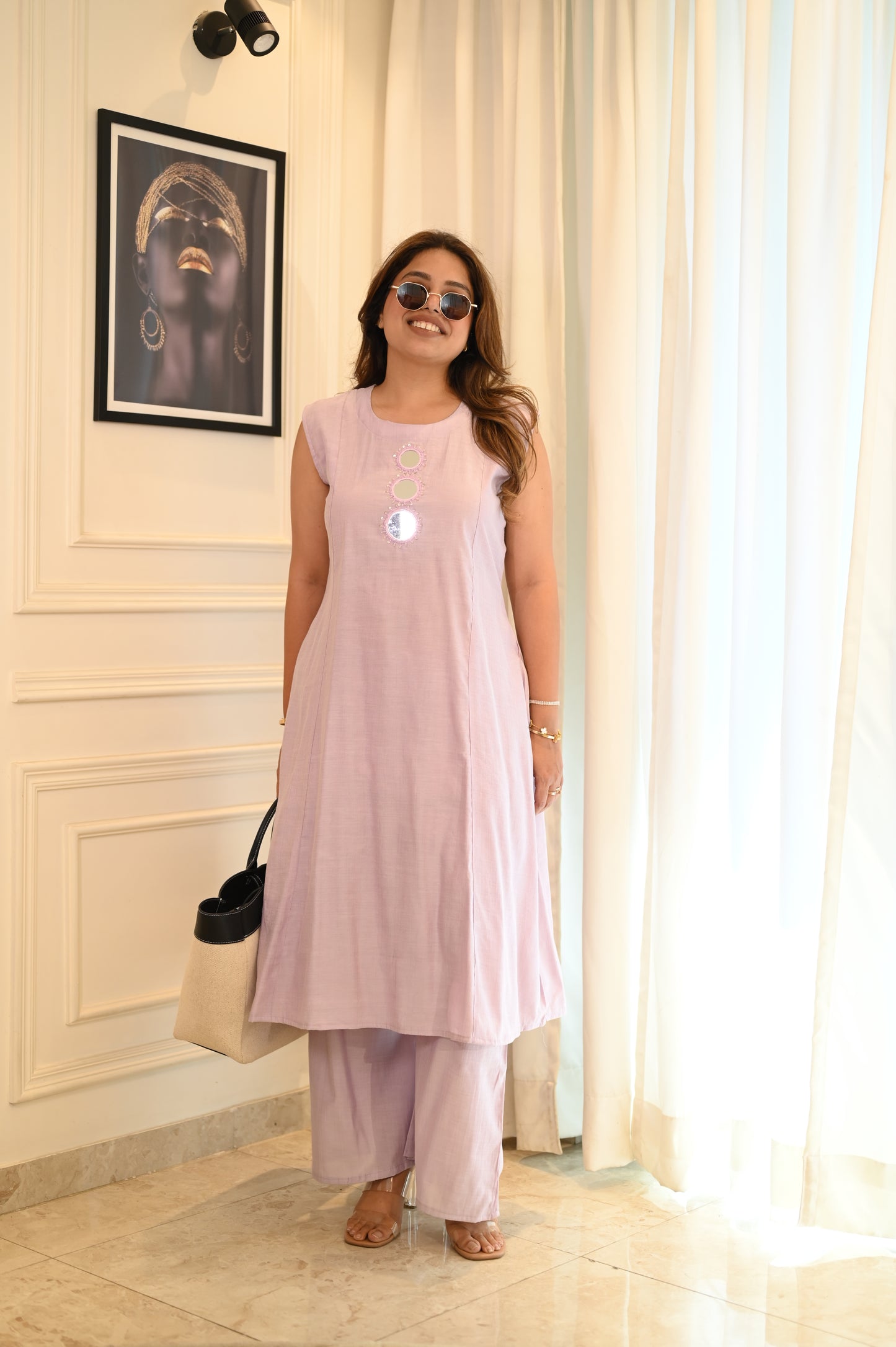 Soft Lilac Mirror Work Co-ord Set