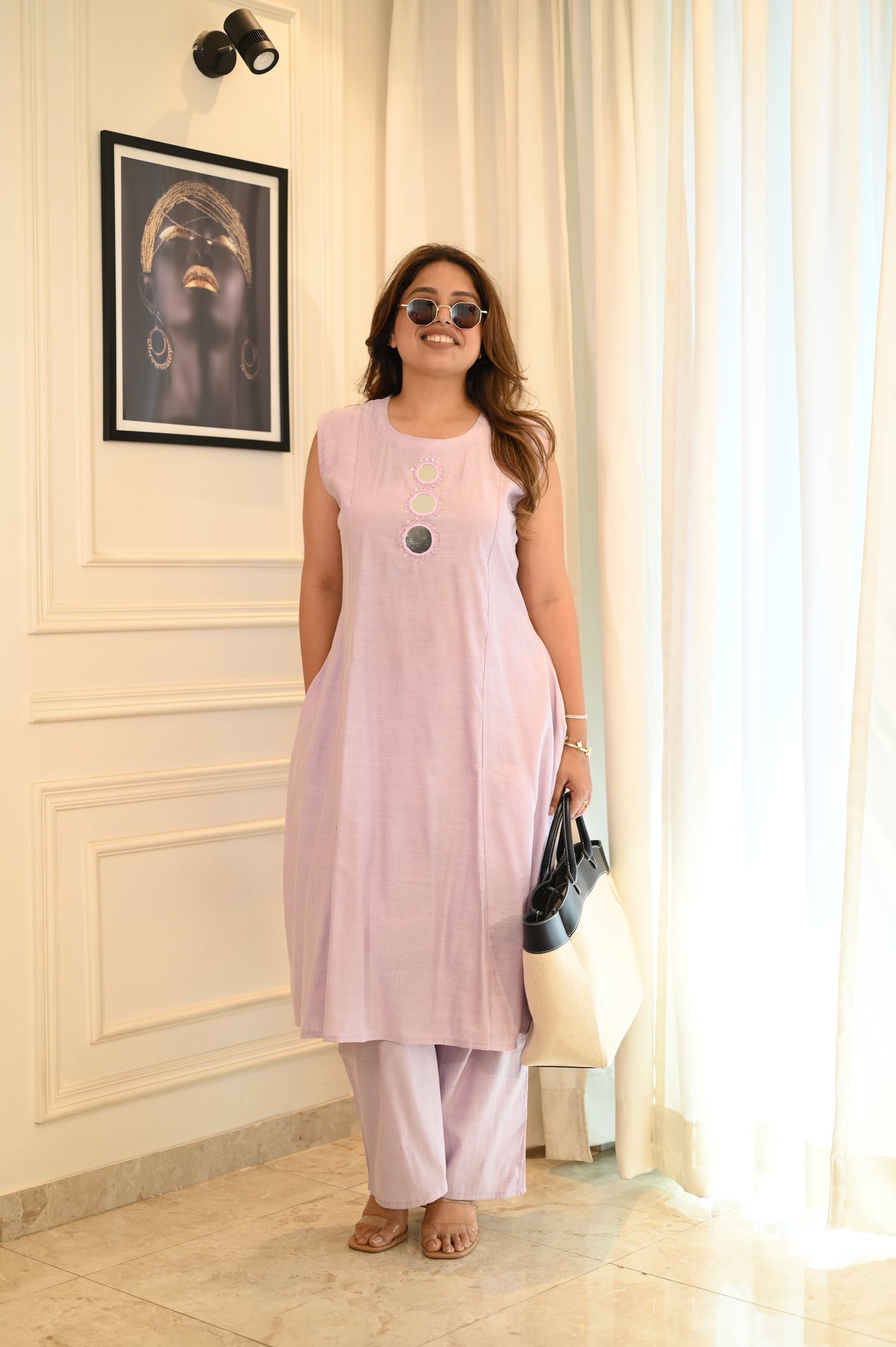 Soft Lilac Mirror Work Co-ord Set