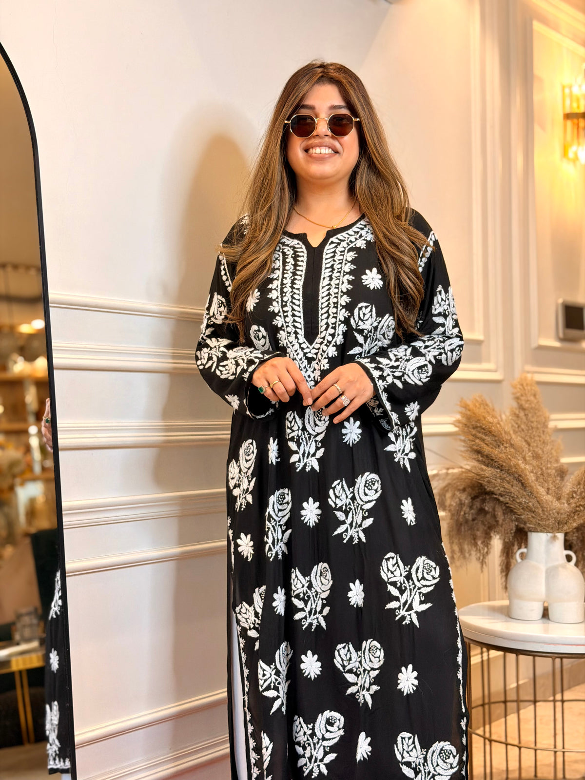 Hand Embroidered 3D Chikankari Kurta | Premium Modal | Black