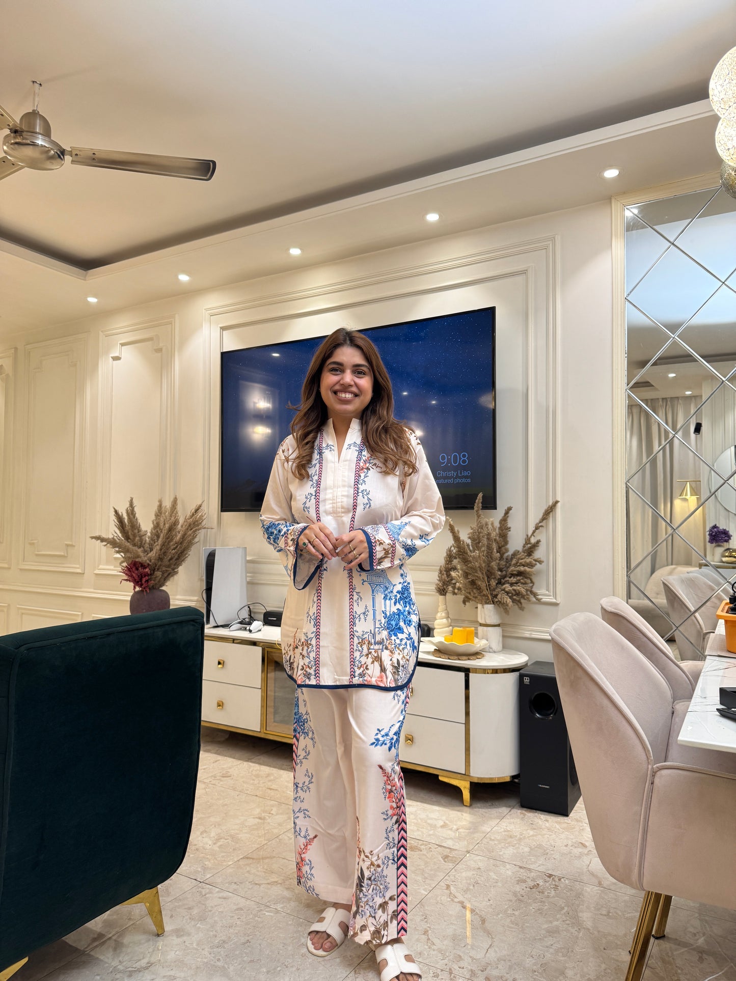 Cream Printed Cord-set | Sizes M to 6XL