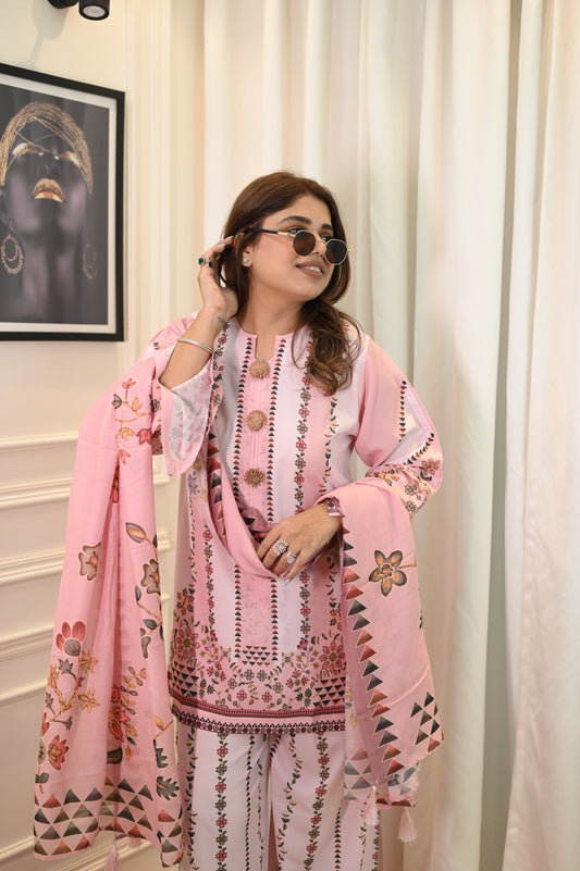 Pastel Pink Printed Cord-set | Sizes M to 6XL