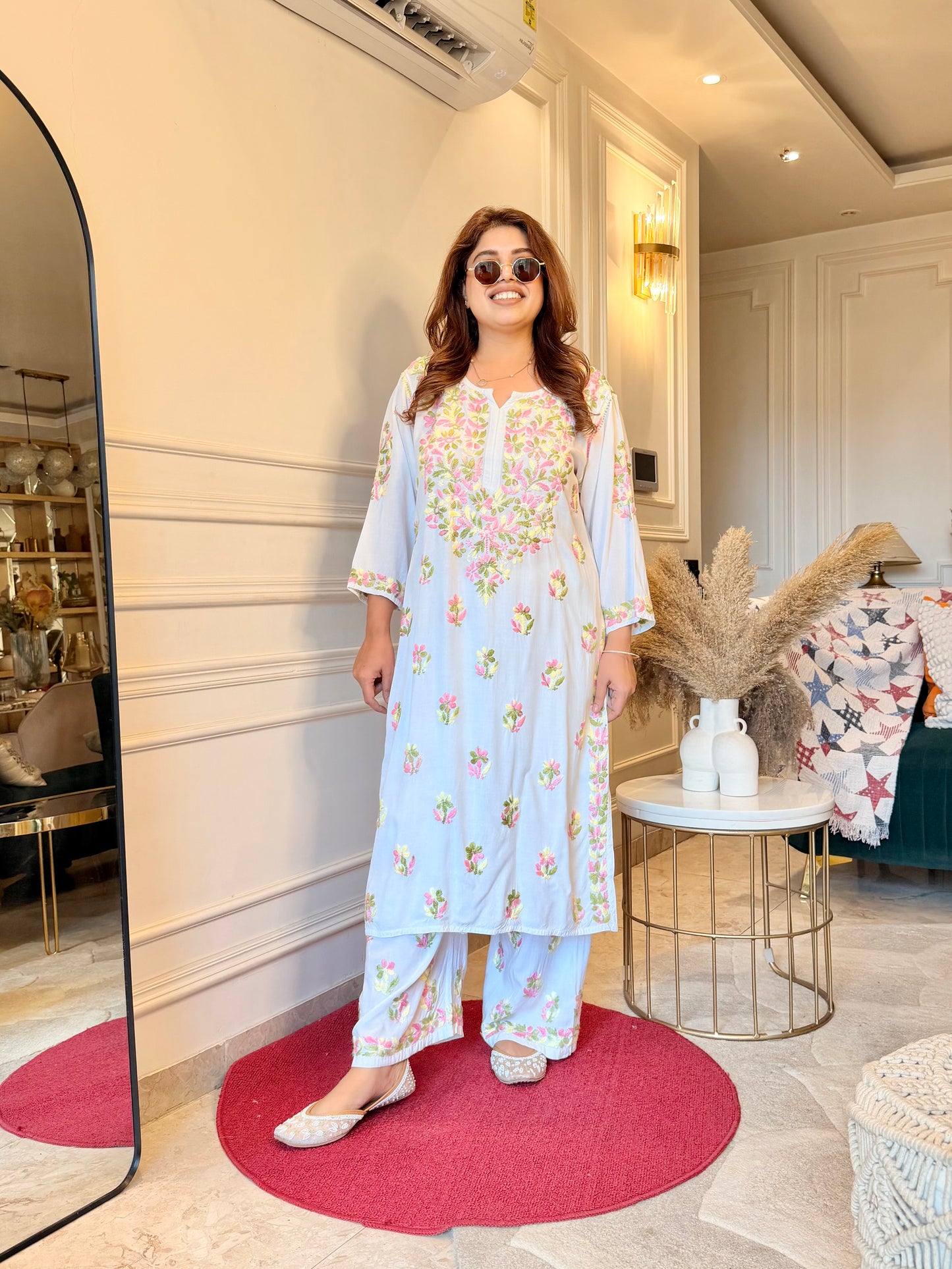 Chikankari Kurta set | Mul Cotton | Multicoloured Thread