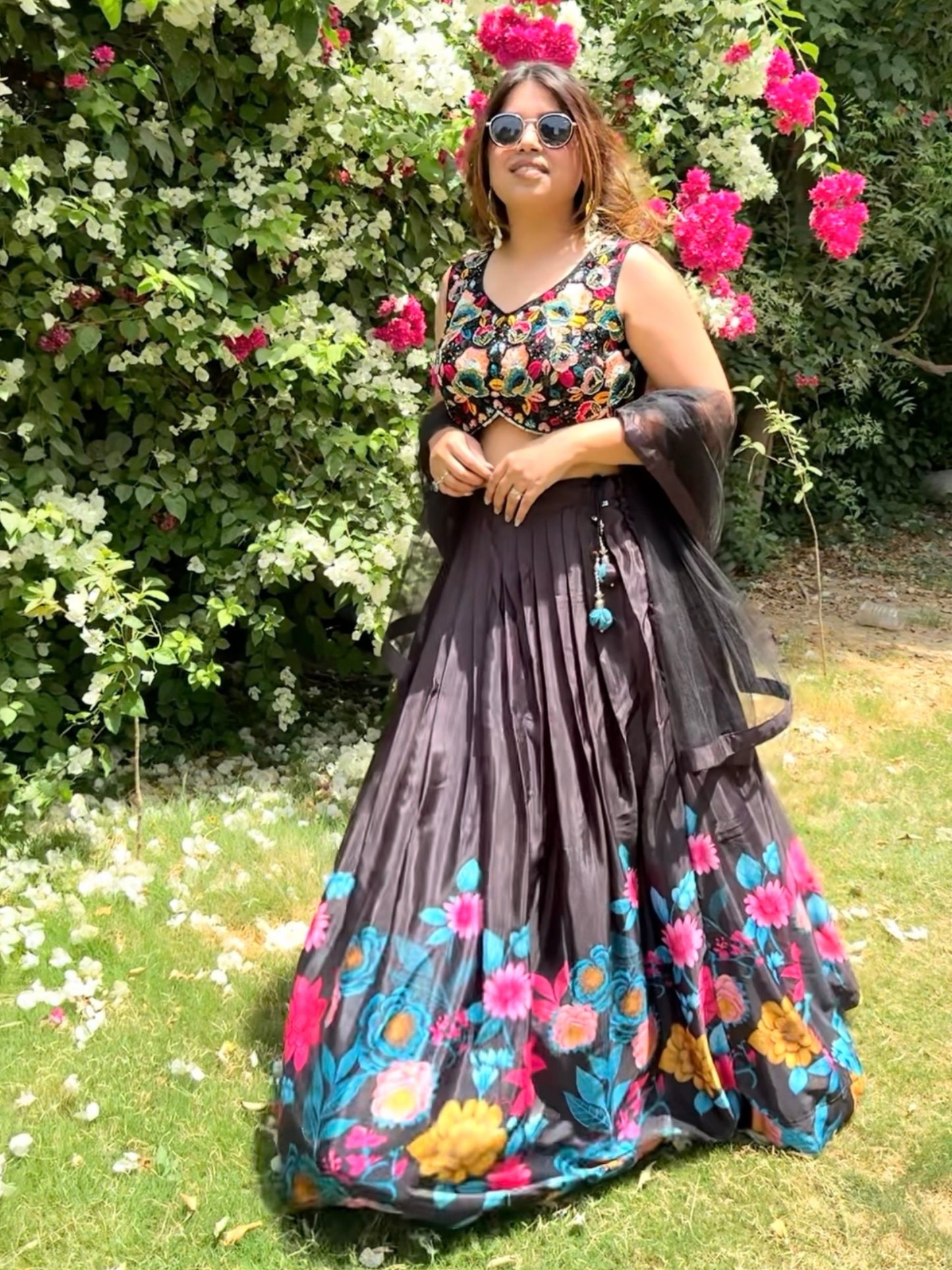 Midnight Bloom Embroidered Lehenga Set