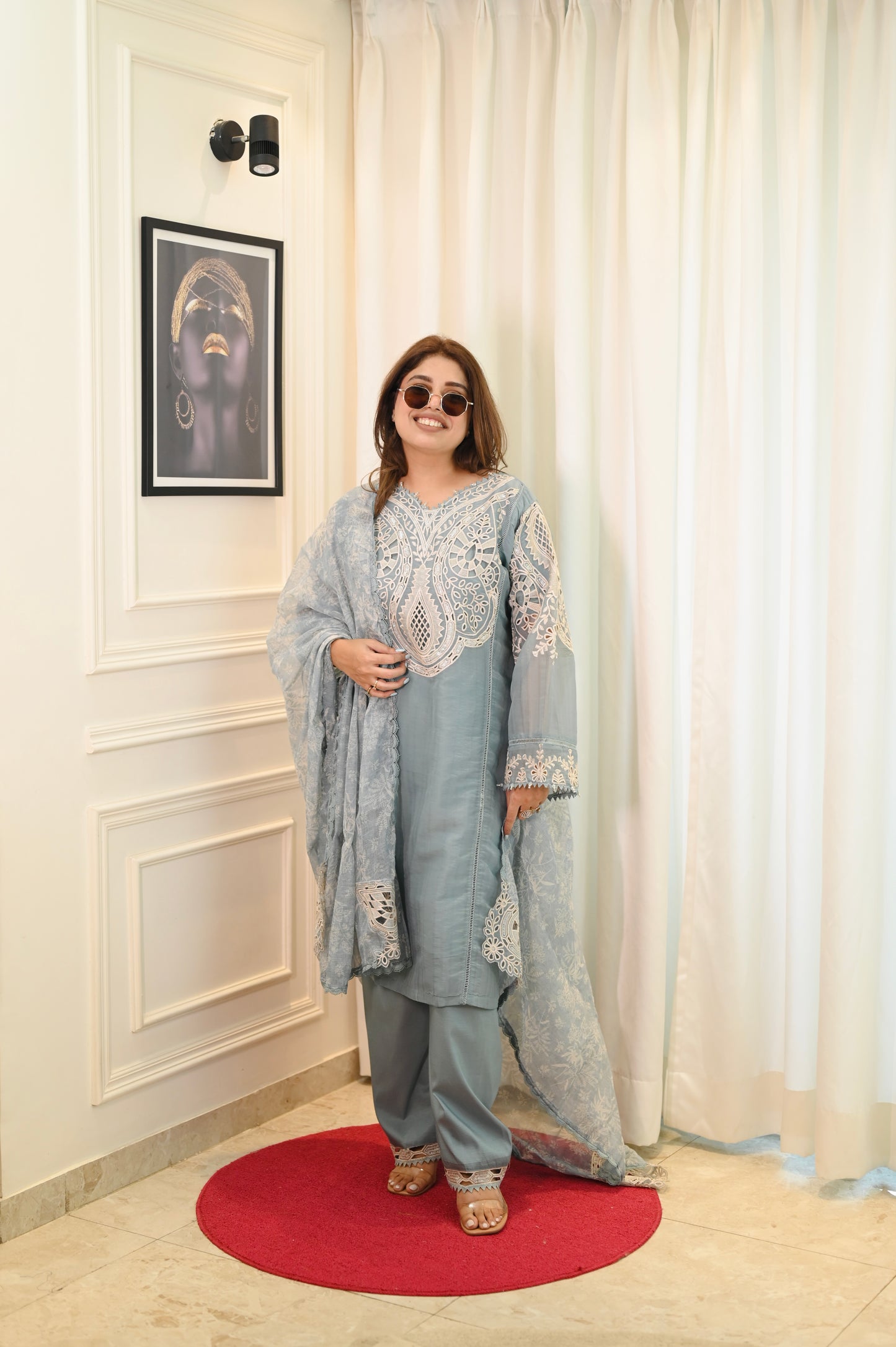 Exclusive Serene Blue Charm – Embroidered 3-Piece Suit Elegance | Sizes M to XXL