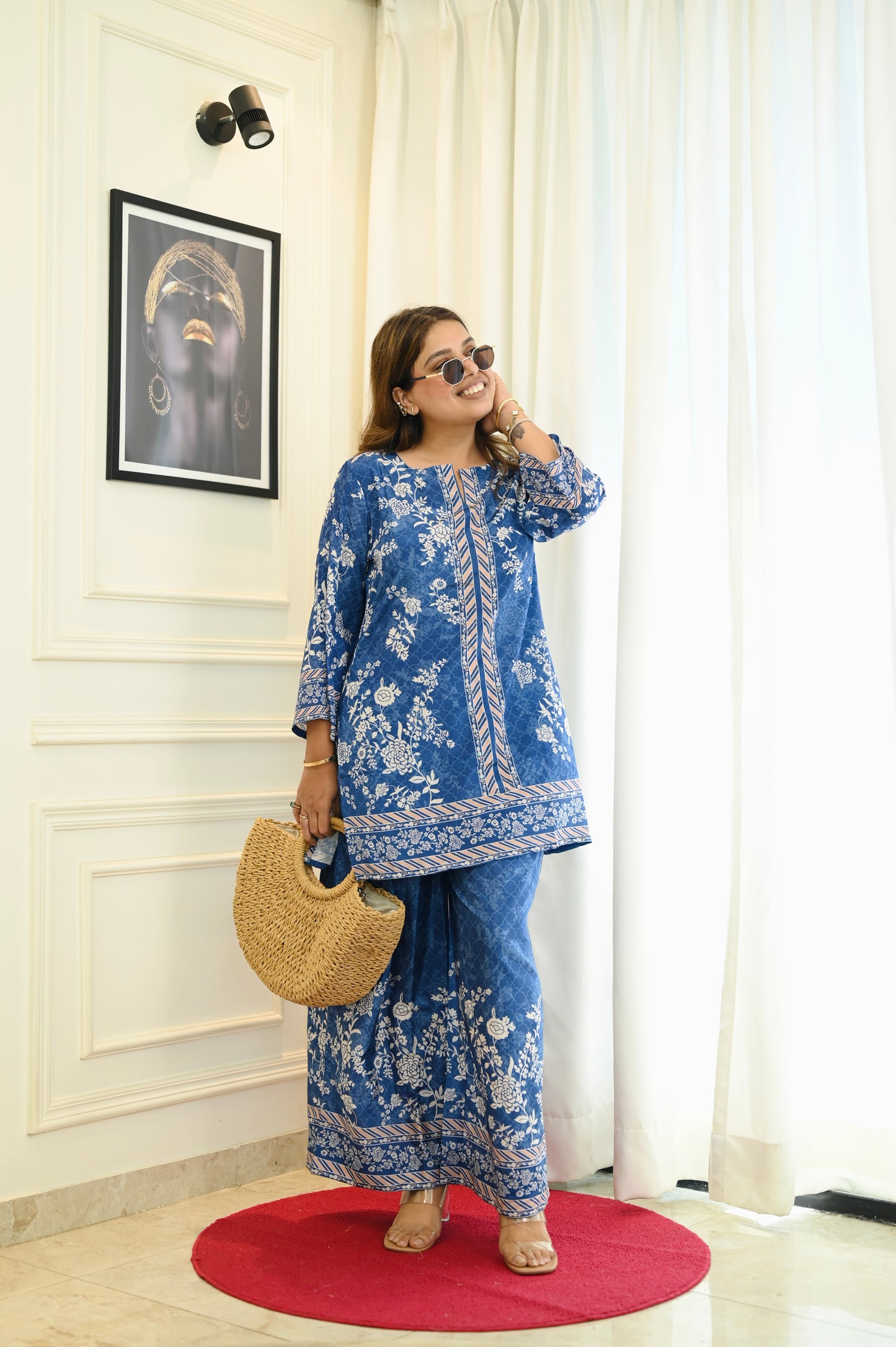 Royal Indigo Blue Floral Printed Co-Ord Set