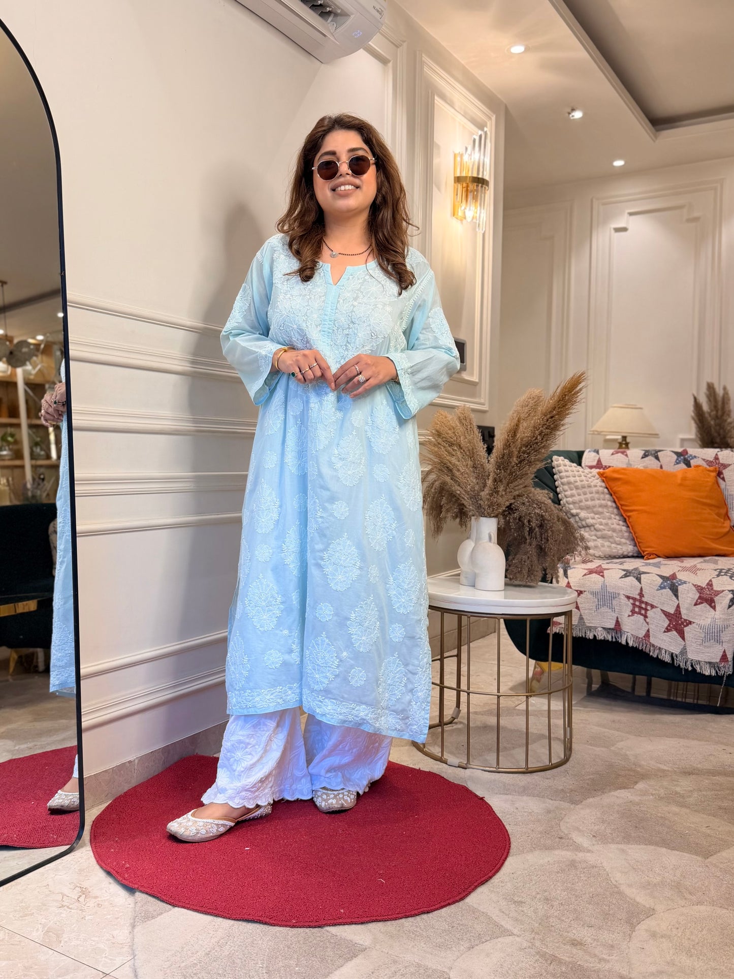 Hand Embroidered Chikankari Kurta | Premium Mul Cotton |Ocean Blue