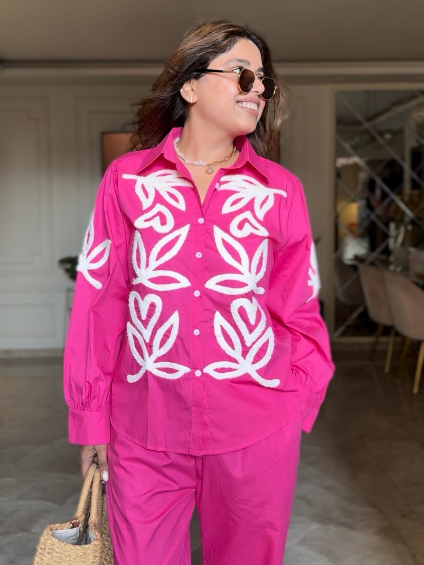 Bold Bloom Pink Co-ord Set| Free size upto XL