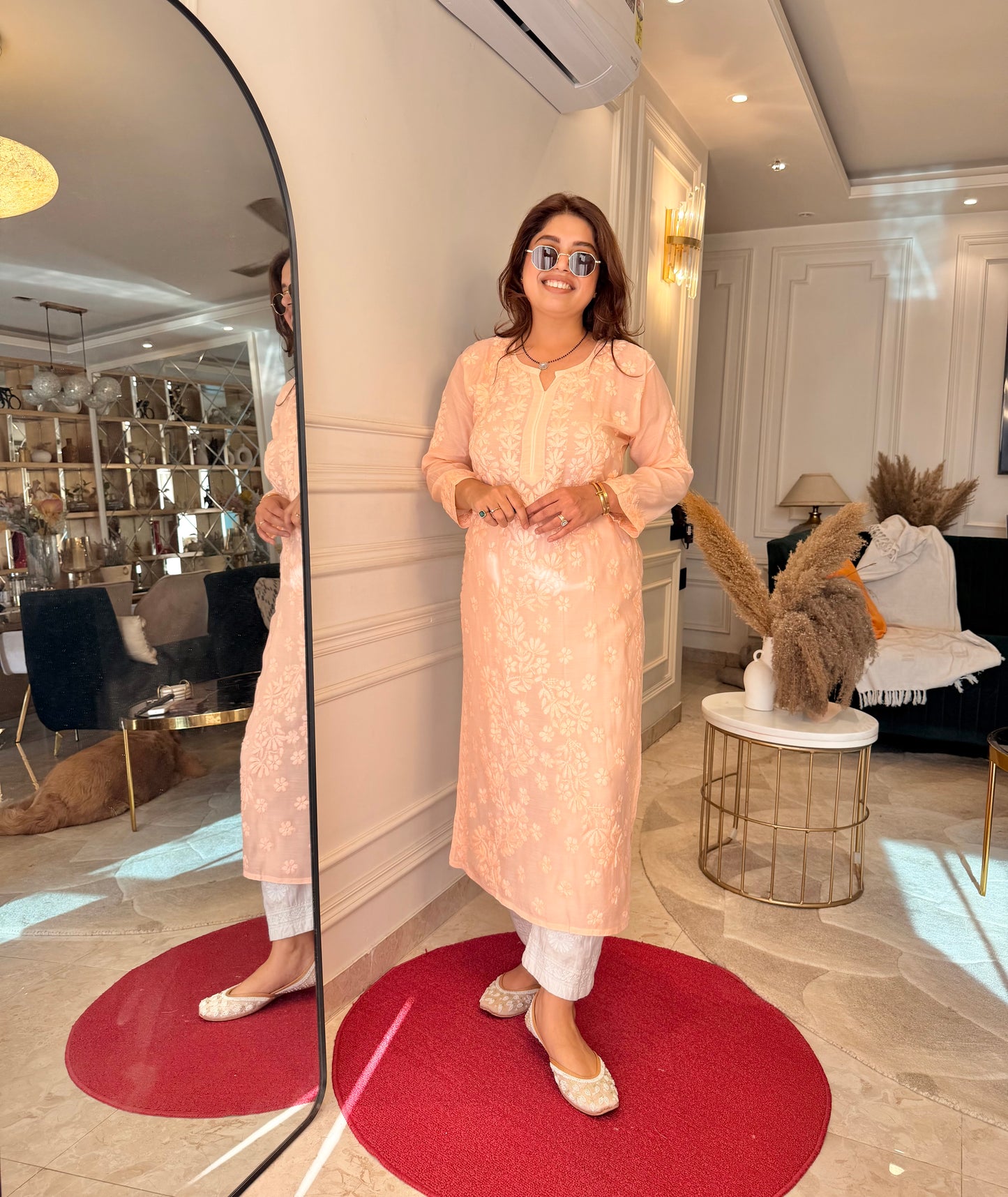 Chikankari Kurta set | Mul Chanderi | Peach