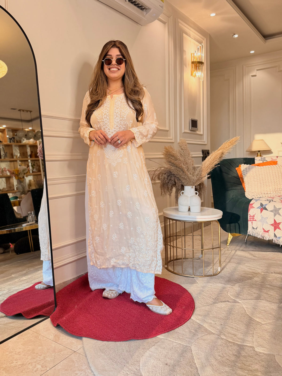 Hand Embroidered 3D Chikankari Kurta | Mul Chanderi | Ivory