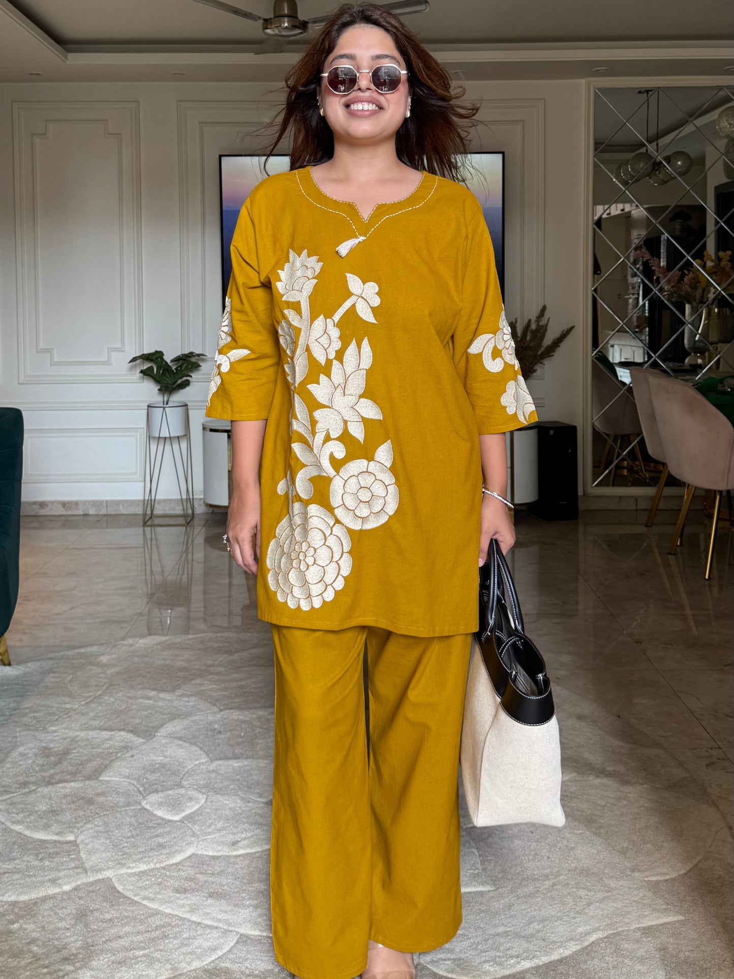 Plus size-Mustard Bloom Co-ord Set