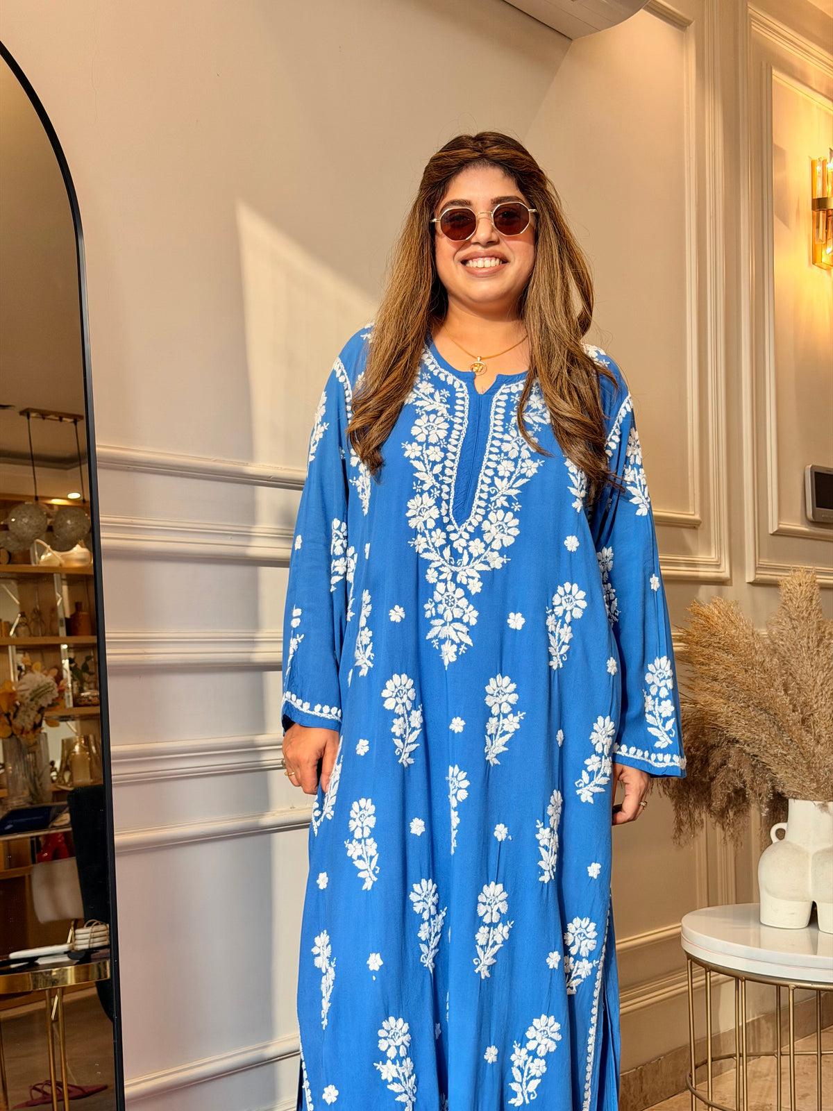 Hand Embroidered 3D Chikankari Kurta set | Premium Modal | Blue