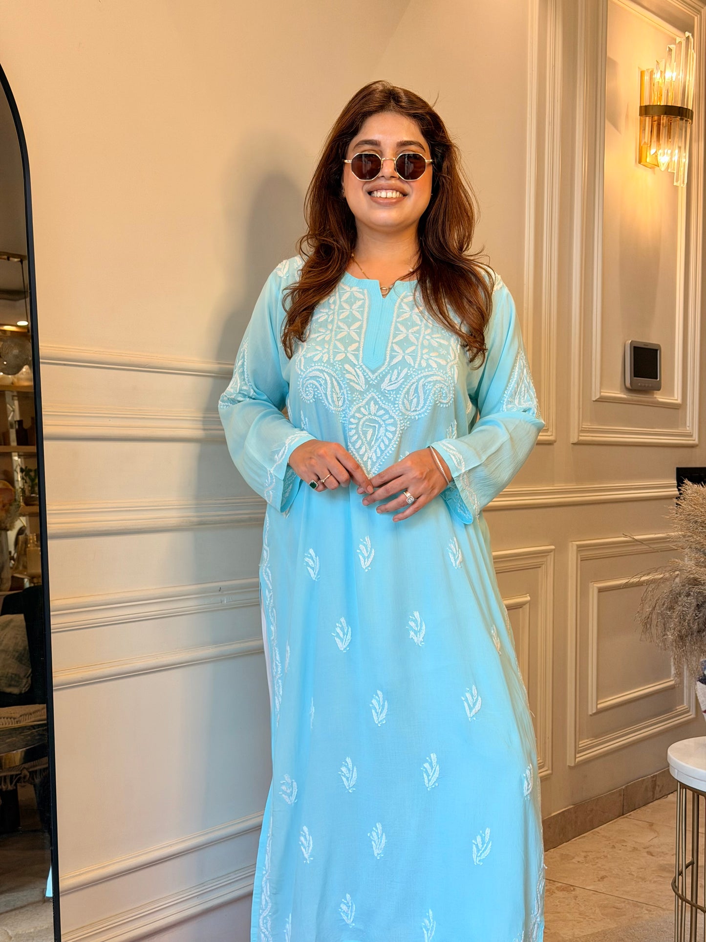 Hand Embroidered Chikankari Kurta | Modal | Blue