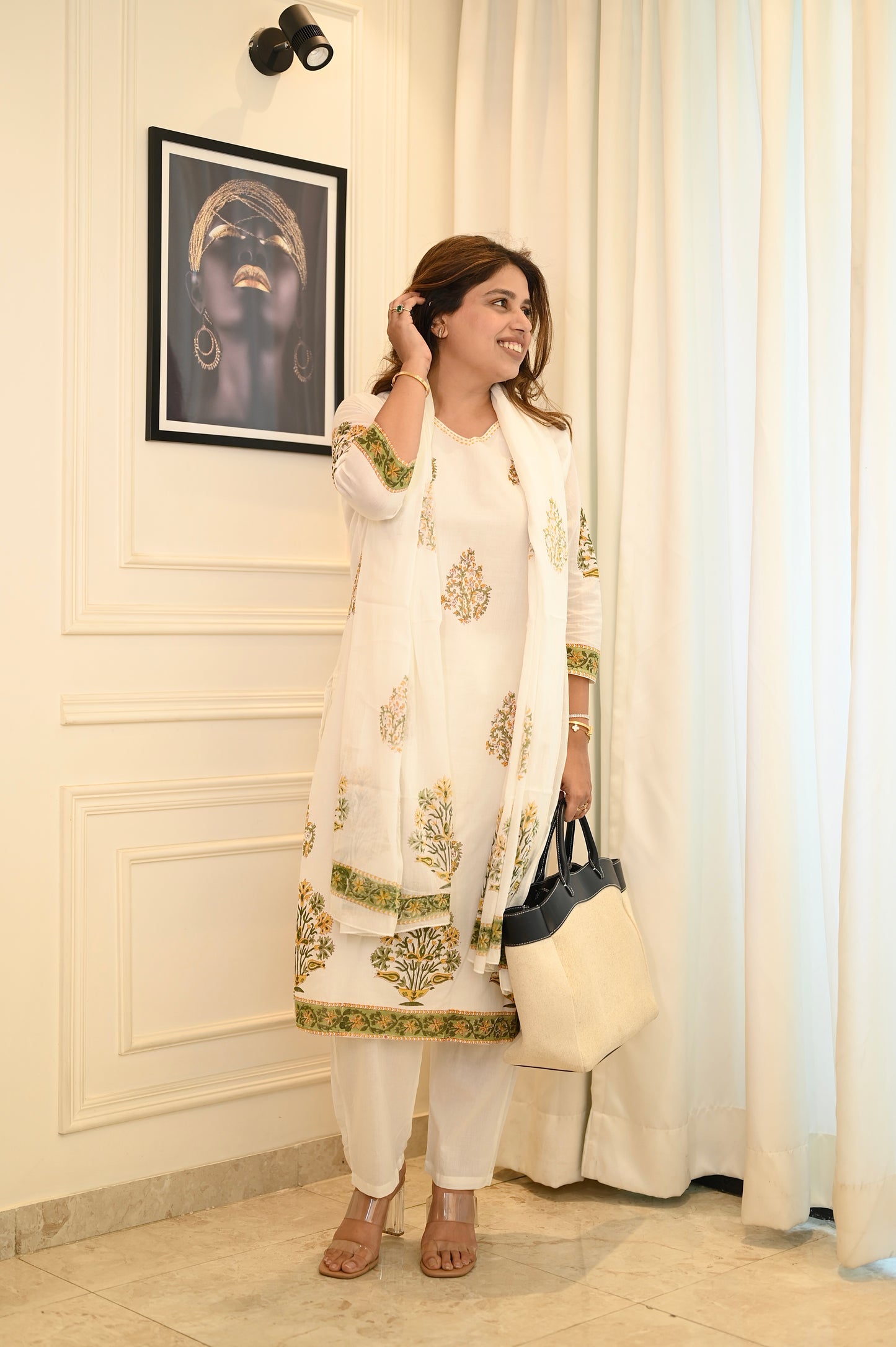 Ivory Jaipuri Print Kurta Set with Dupatta