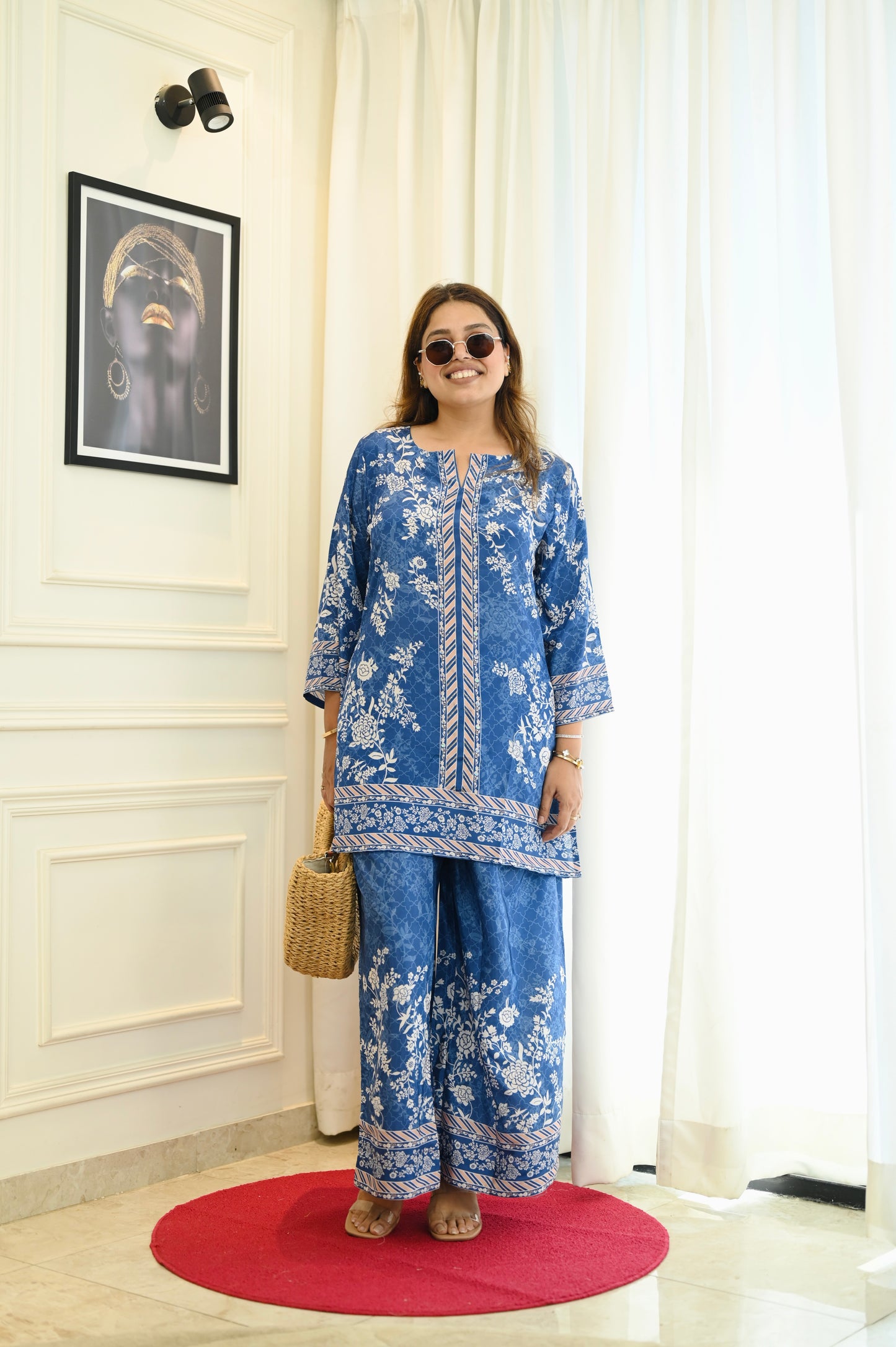 Royal Indigo Blue Floral Printed Co-Ord Set
