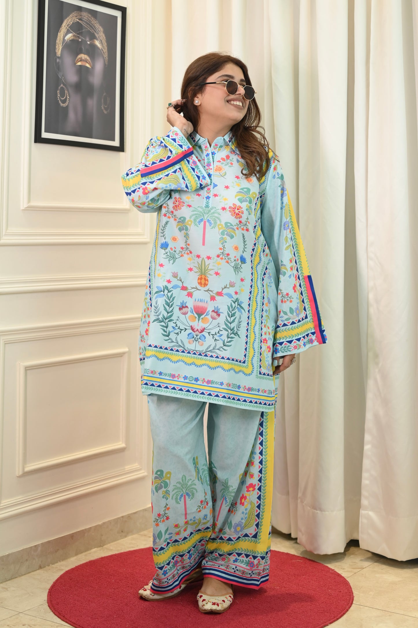 Blue Printed Cord-set | Sizes M to 6XL