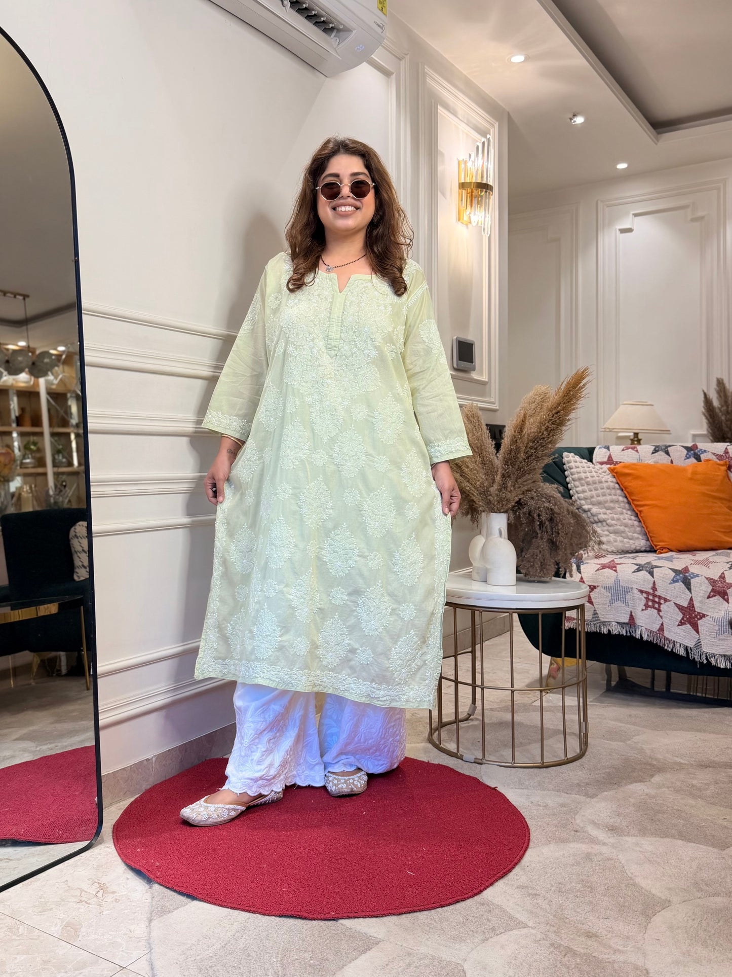 Hand Embroidered Chikankari Kurta | Premium Mul Cotton | Pista Green