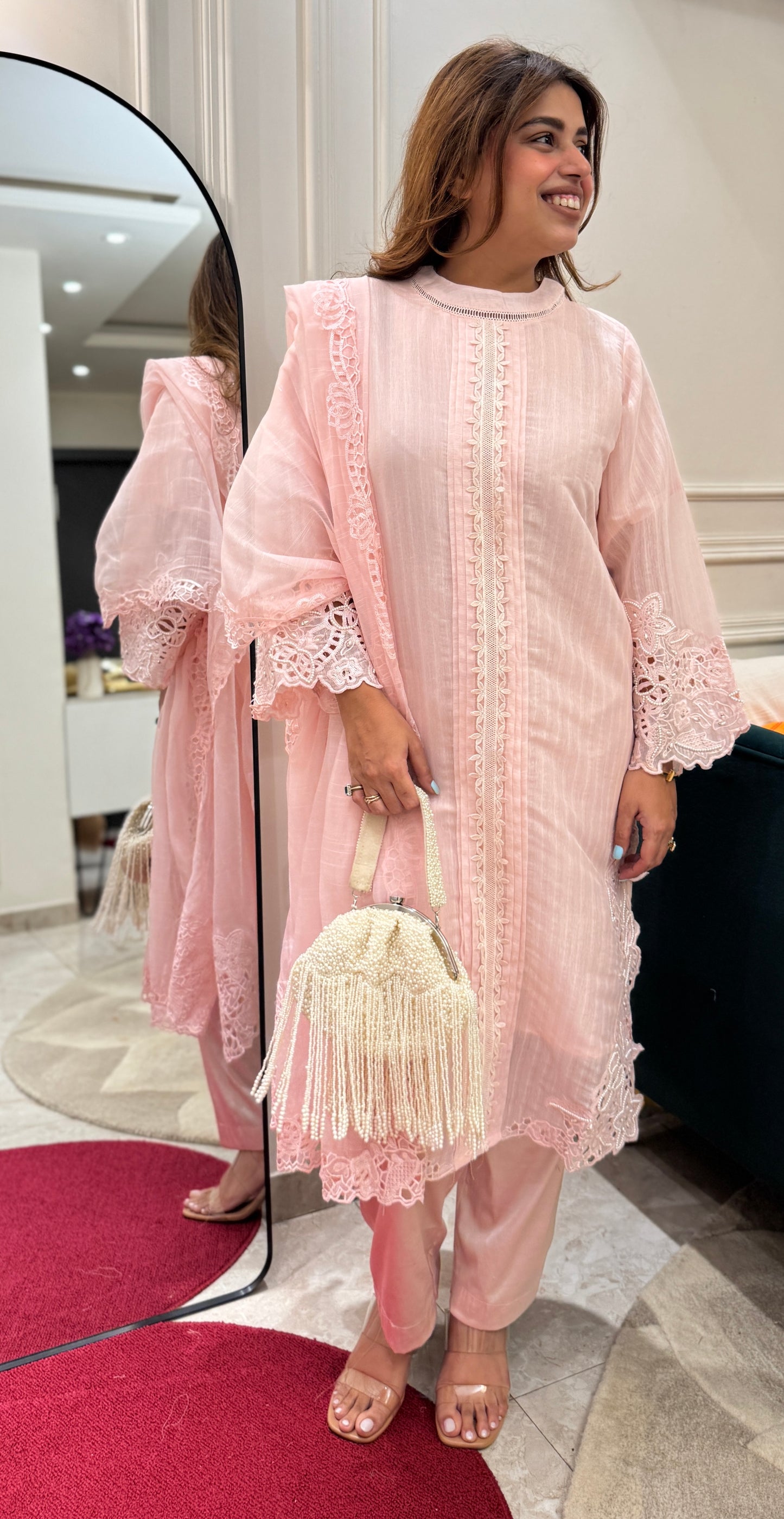 Exclusive Pink Cotton Lawn 3piece Suit| Sizes M to XXL