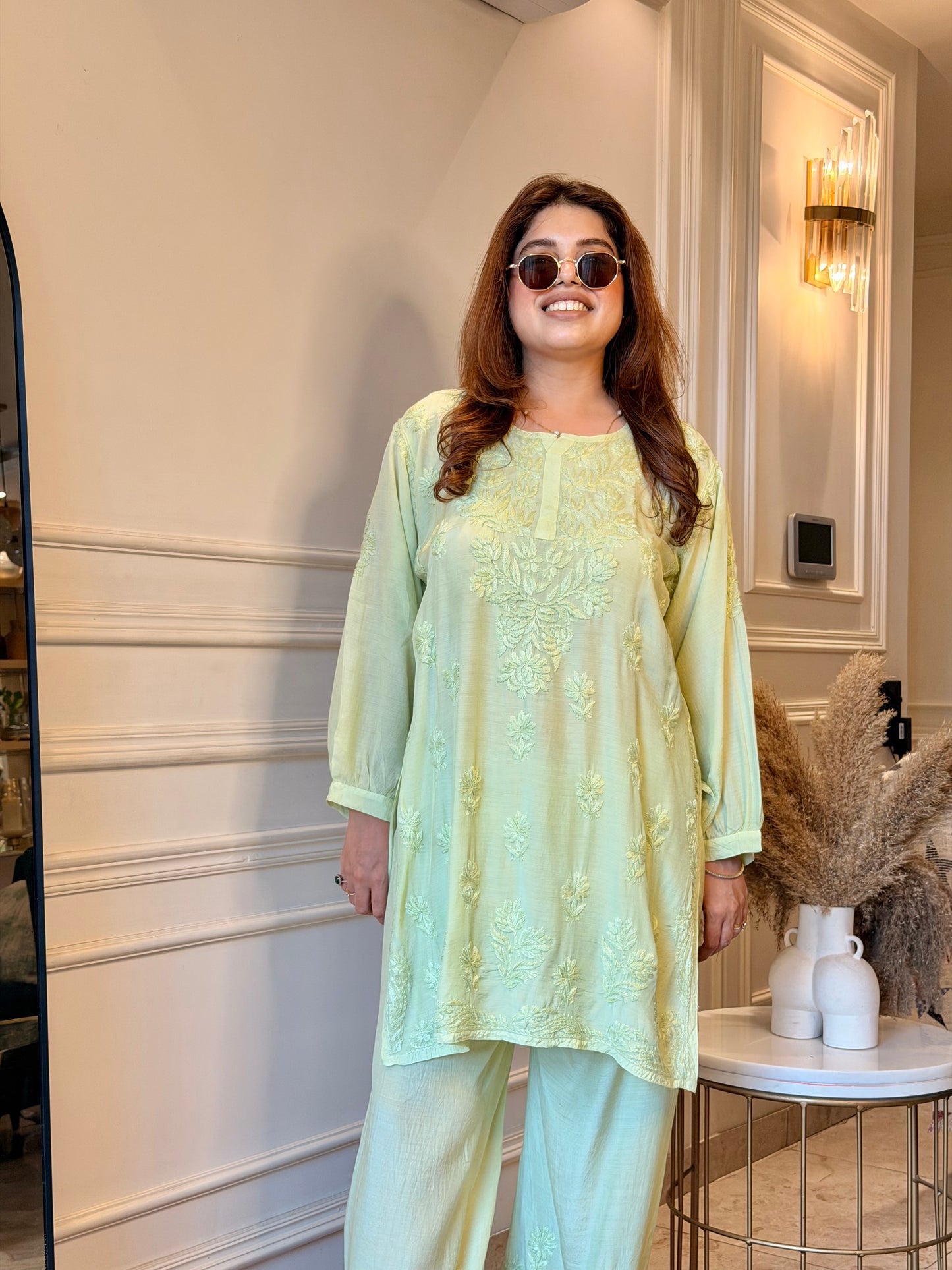 Hand Embroidered Chikankari Cordset | Muslin | Pistachio Green