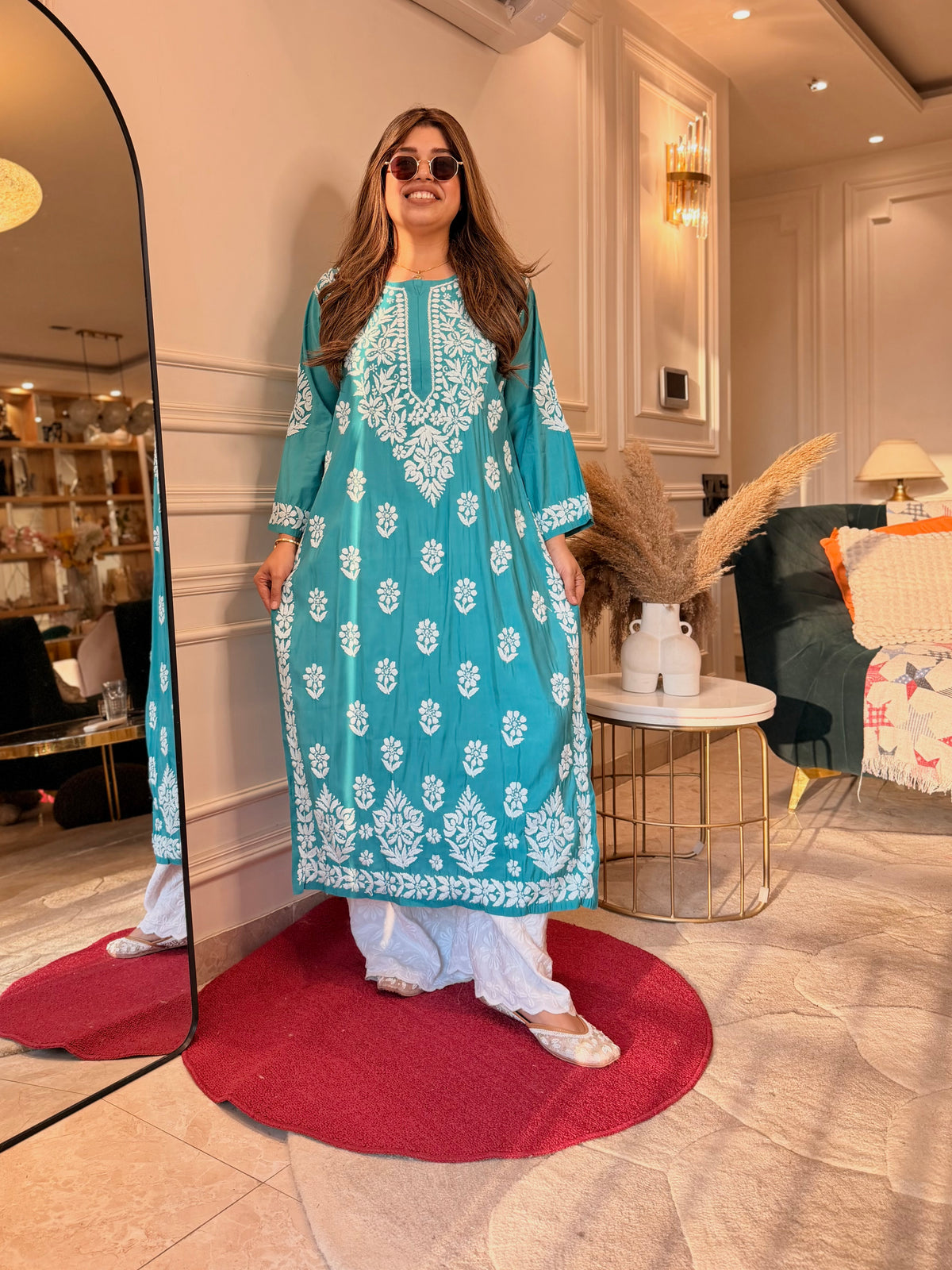 Hand Embroidered 3D Chikankari Kurta | Mul Chanderi | Frozi