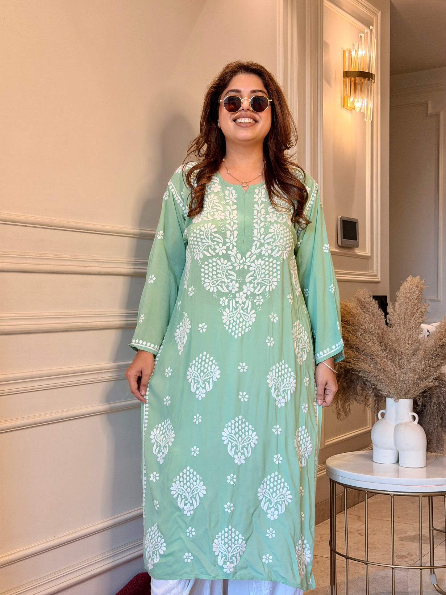Hand Embroidered Chikankari Kurta | Modal | Sage Mint