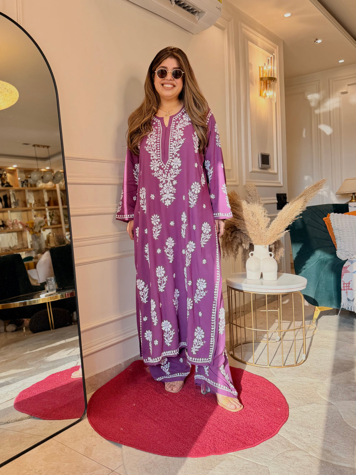 Hand Embroidered 3D Chikankari Kurta set | Premium Modal | Mauve