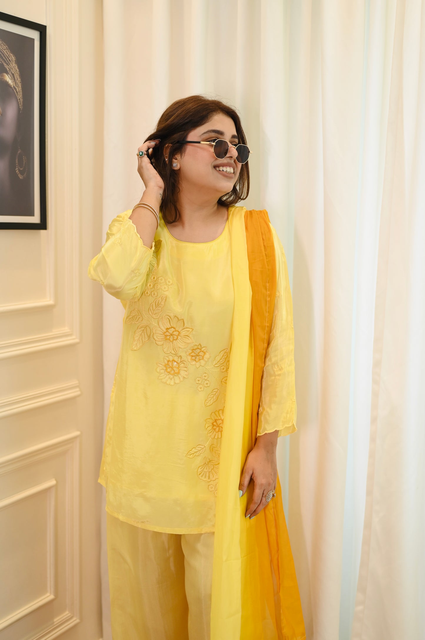 Yellow Farsi Salwar Suit| Russian tissue Fabric