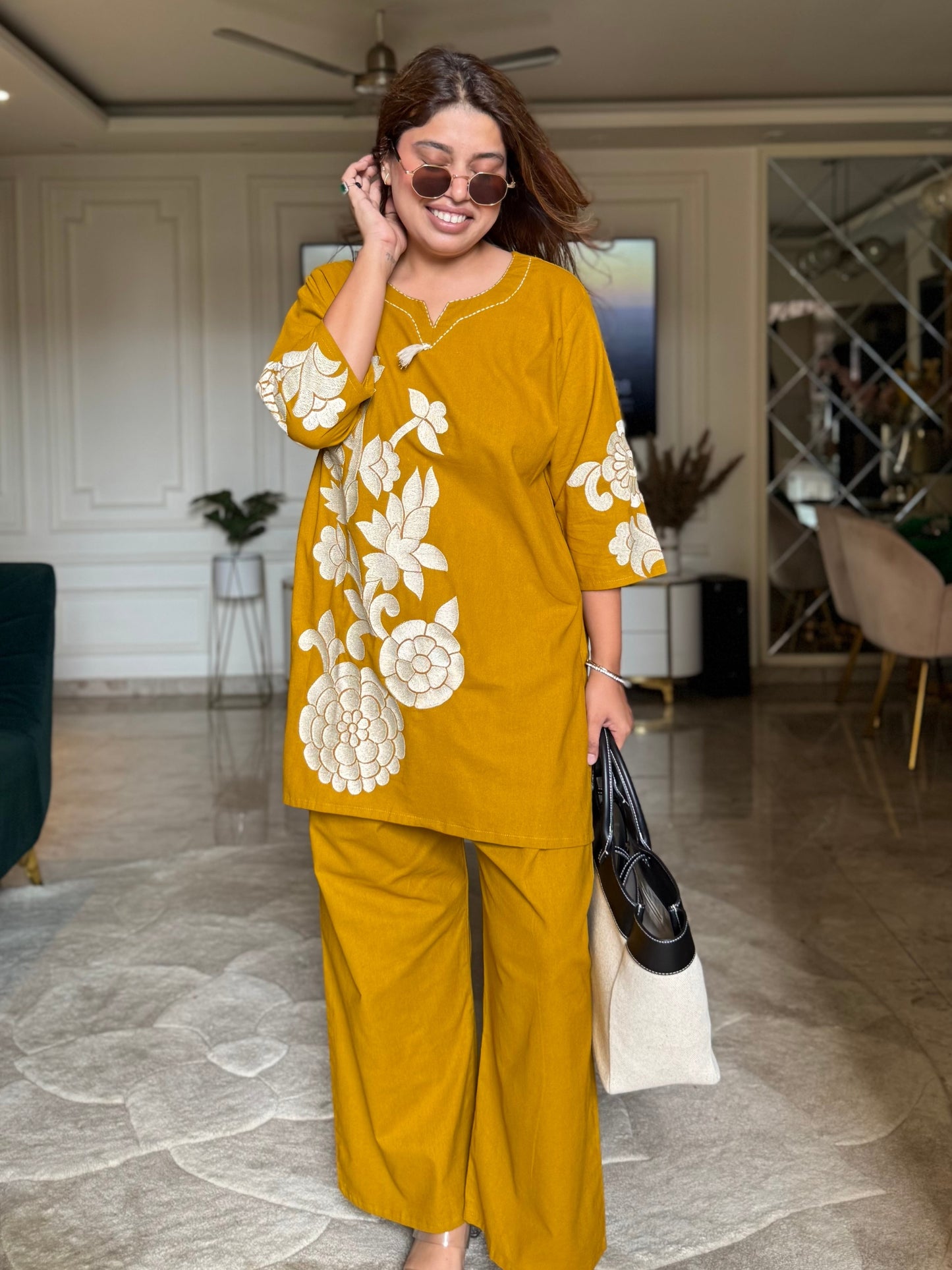 Plus size-Mustard Bloom Co-ord Set