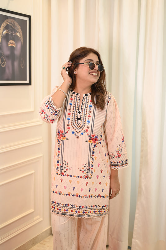 Peach Printed Cord-set | Sizes M to 6XL