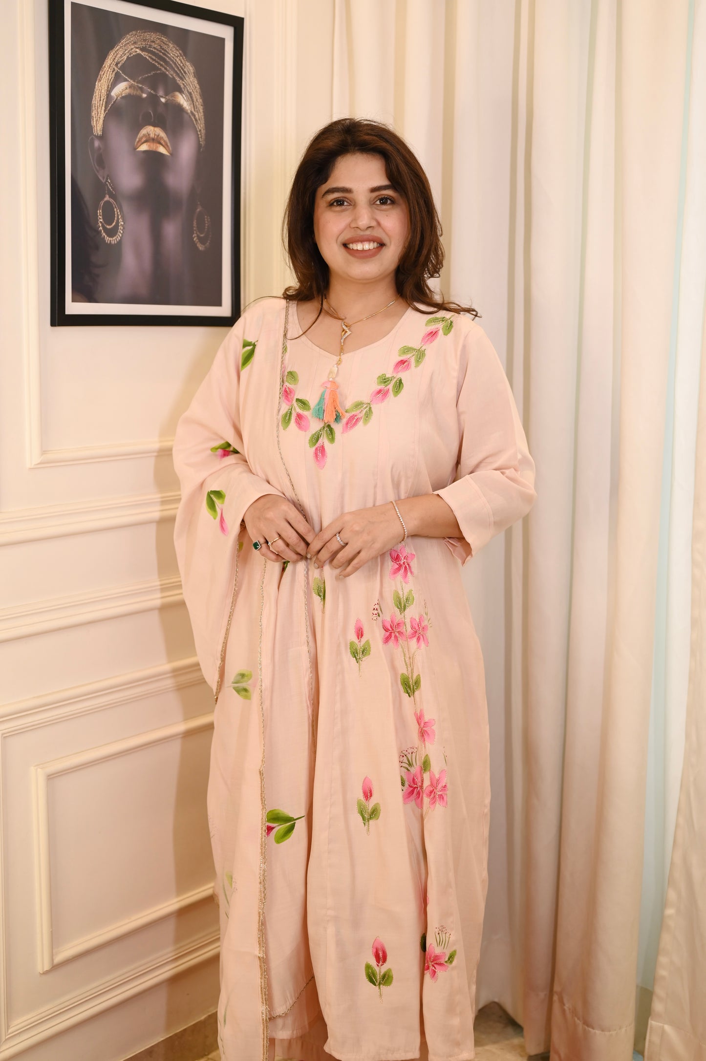 Plus size Anarkali suit - Peach Color