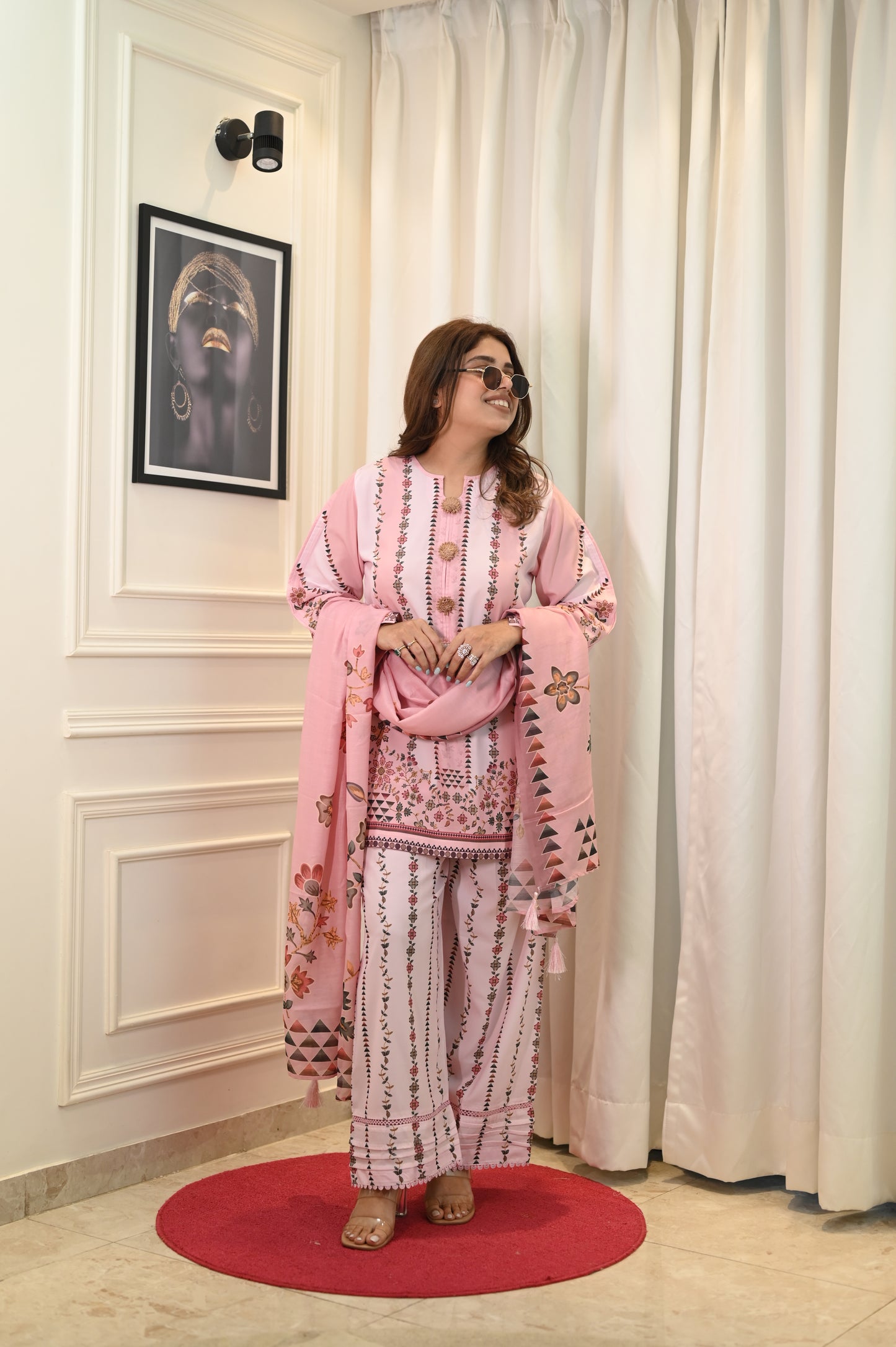 Pastel Pink Printed Cord-set | Sizes M to 6XL