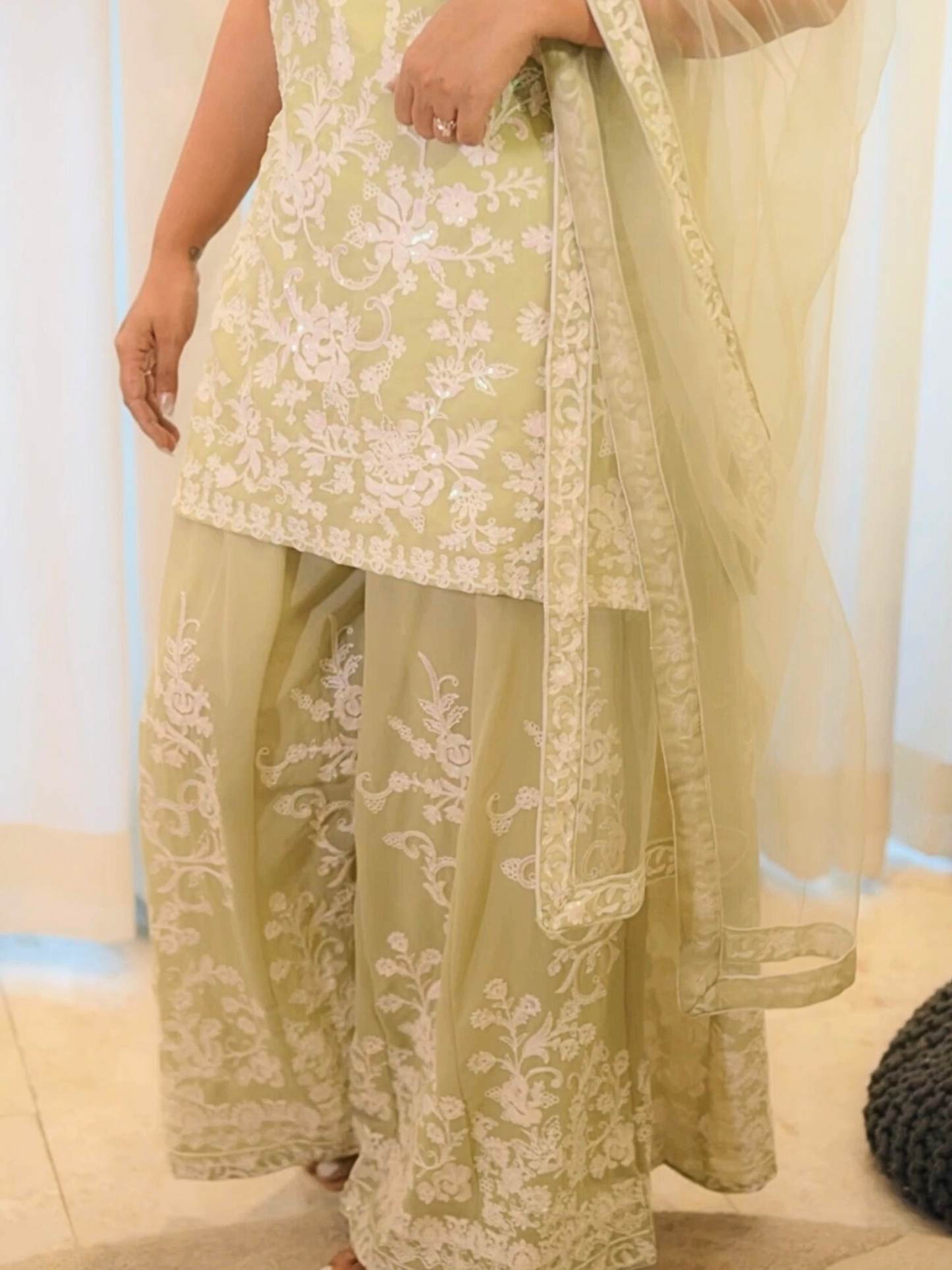 Pastel Green Embroidered Palazzo Set