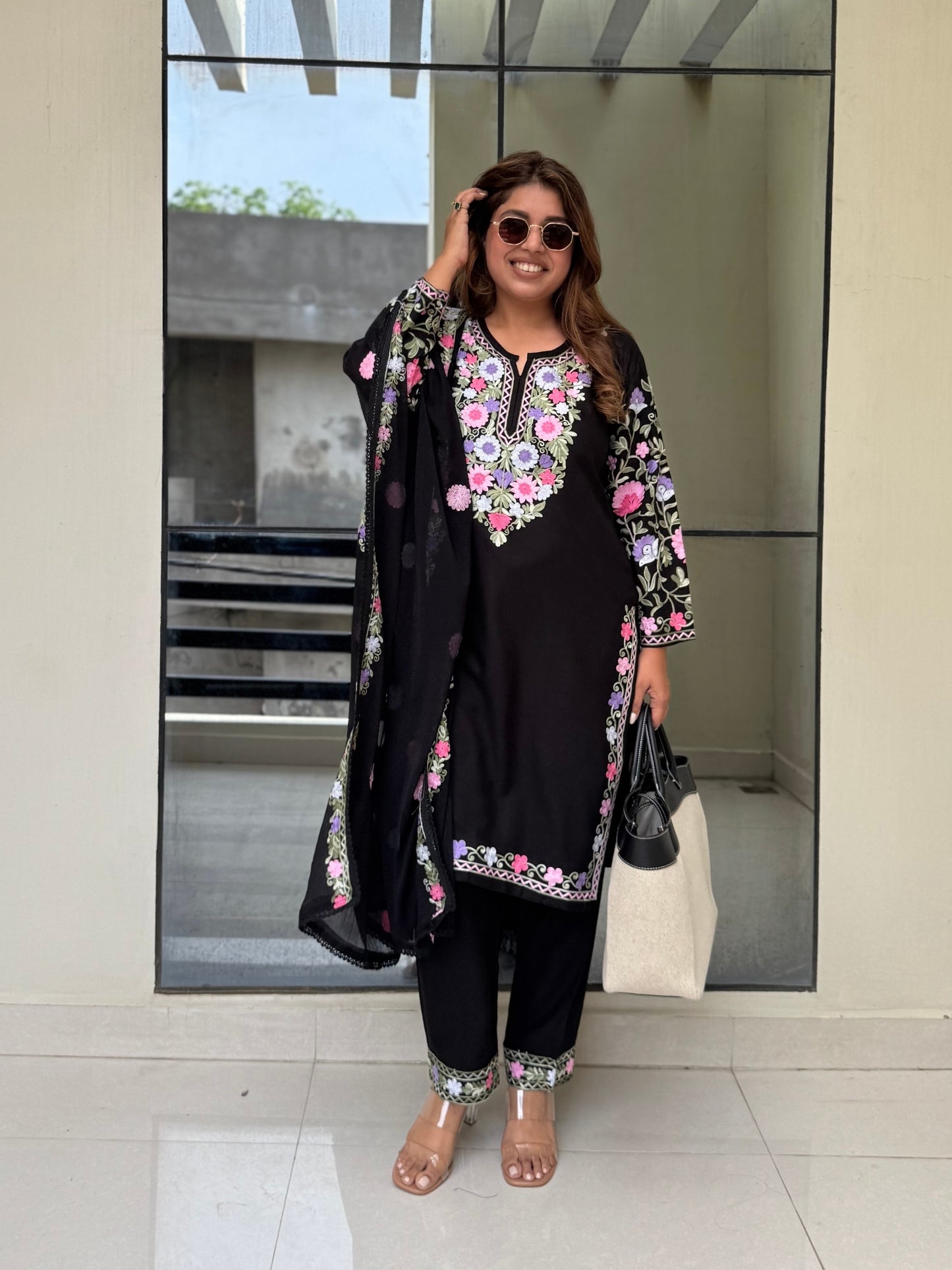 Midnight Kashmiri Phiran Embroidered Suit Set