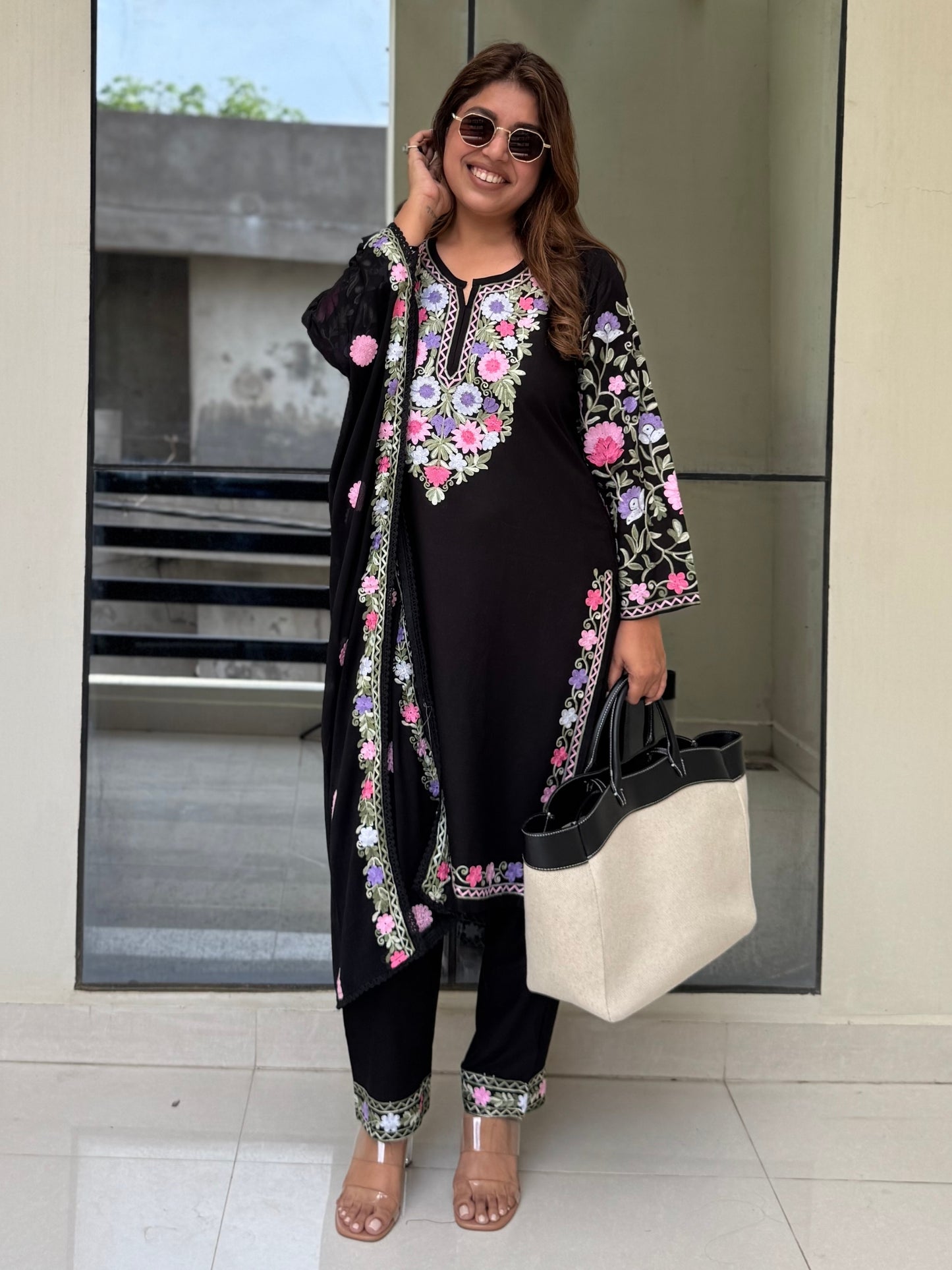 Midnight Kashmiri Phiran Embroidered Suit Set