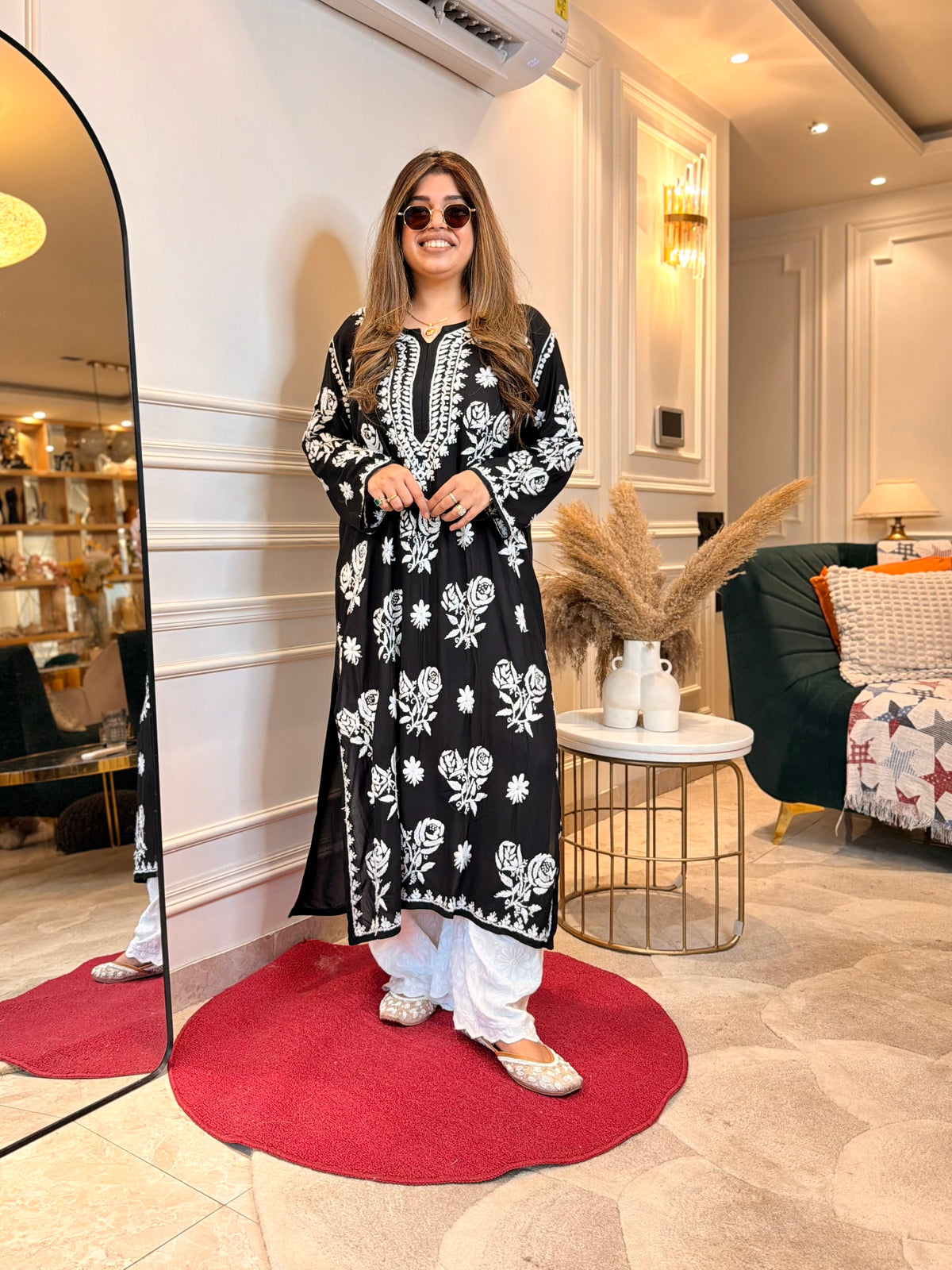 Hand Embroidered 3D Chikankari Kurta | Premium Modal | Black