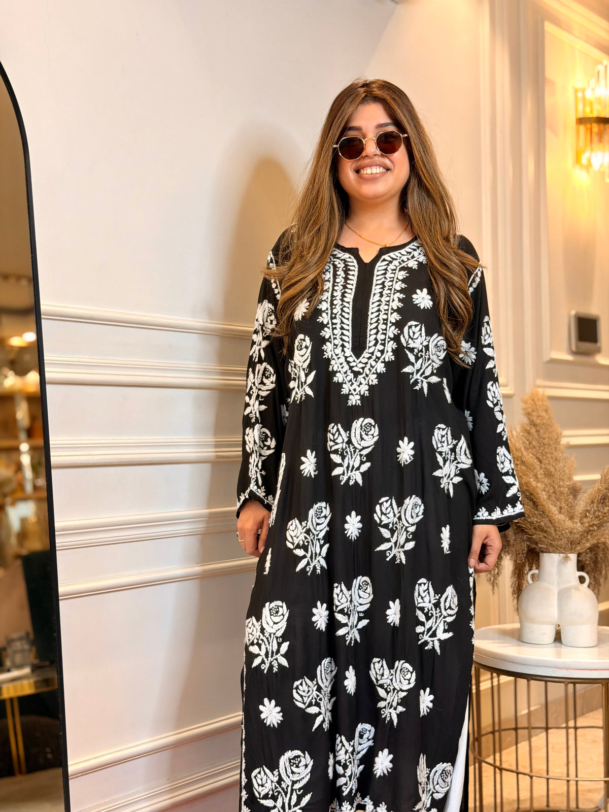 Hand Embroidered 3D Chikankari Kurta | Premium Modal | Black