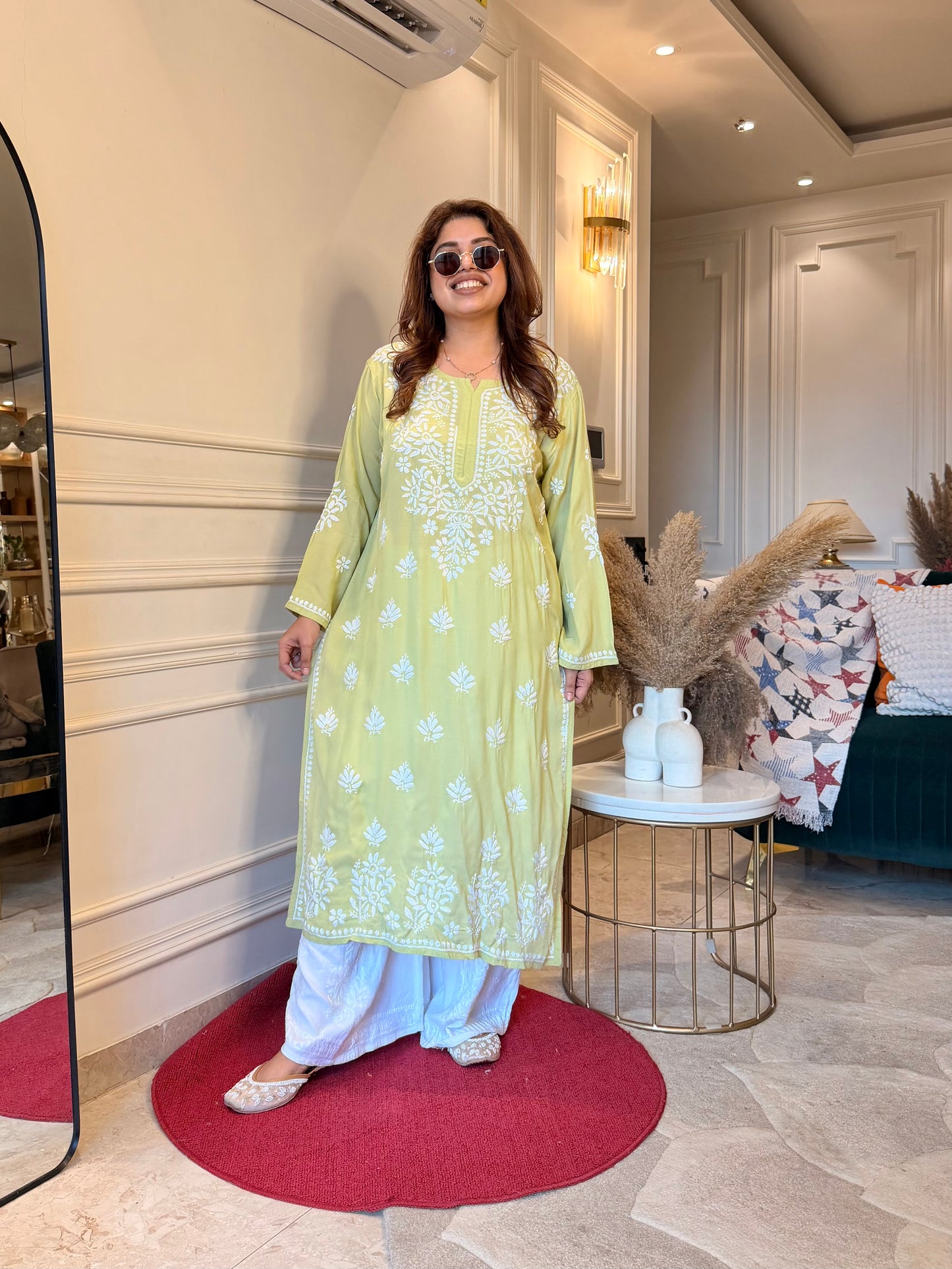 Hand Embroidered Chikankari Kurta | Modal | Pistachio Green