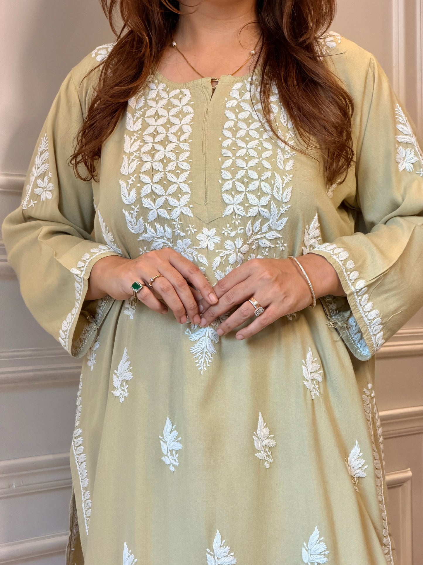 Hand Embroidered Chikankari Kurta | Modal | Olive