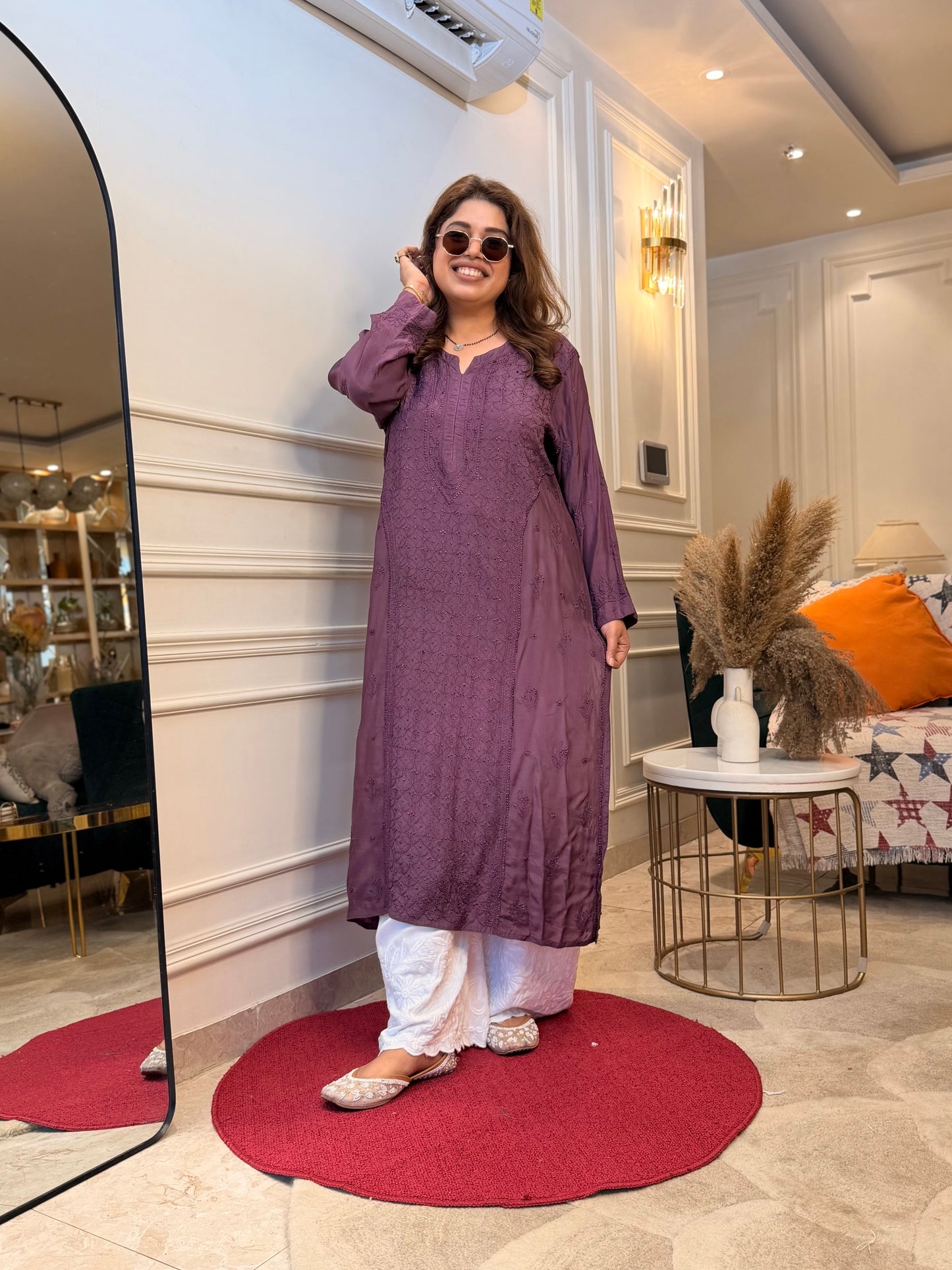 Hand Embroidered Chikankari Kurta  | Premium Muslin | Smoky Mauve