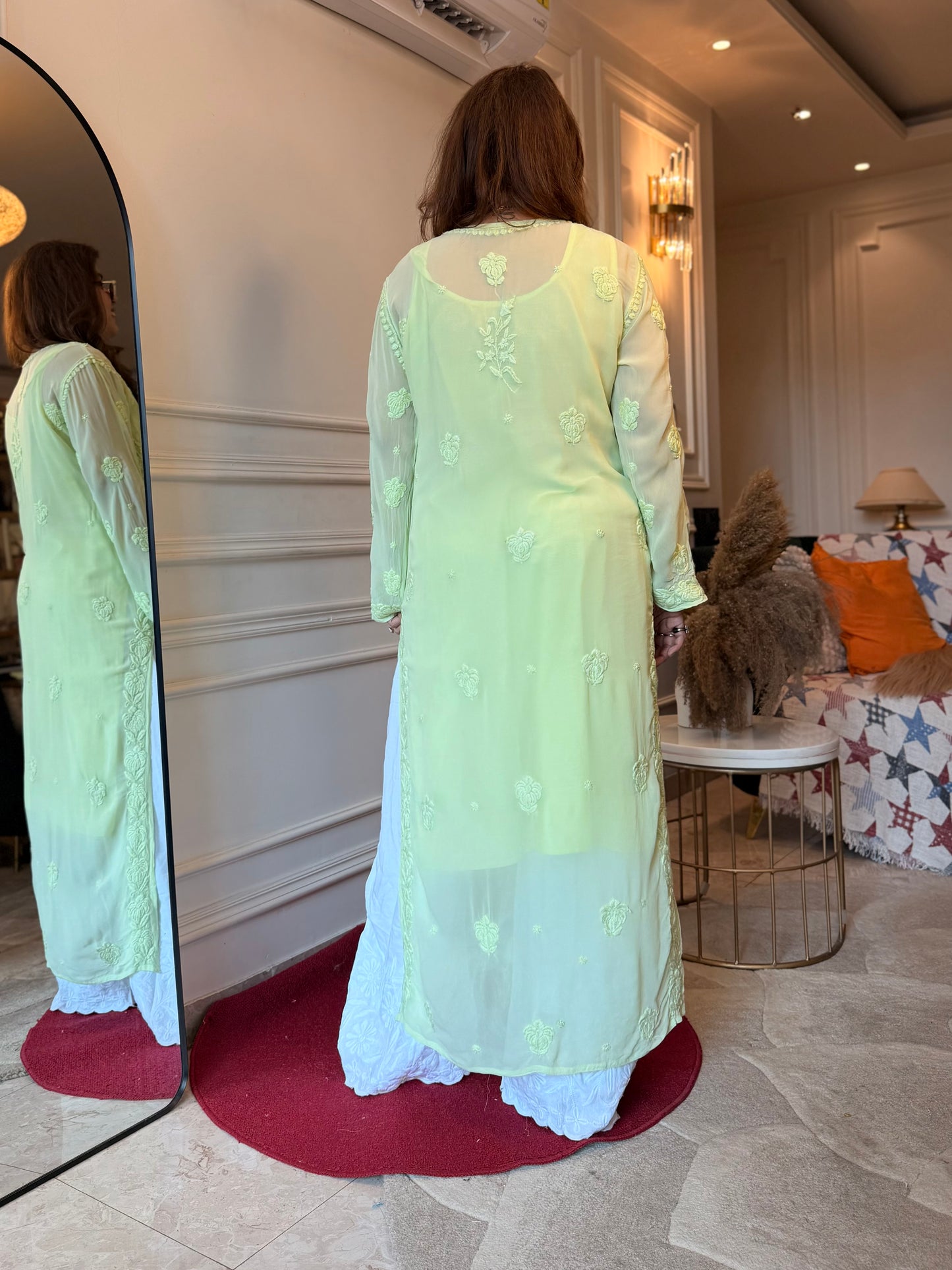 Hand Embroidered 3DChikankari Kurta  | Viscose | Pista Green
