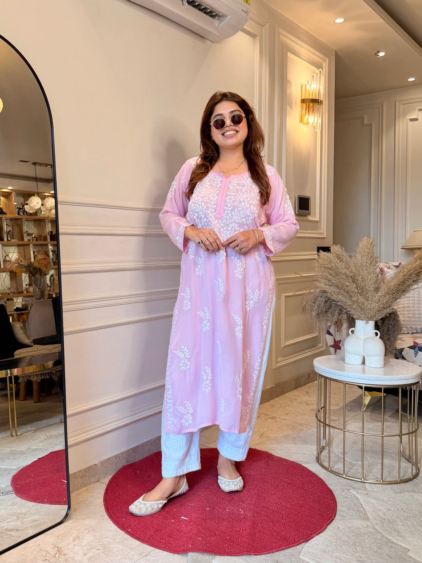 Hand Embroidered Chikankari Kurta | Modal | Pink