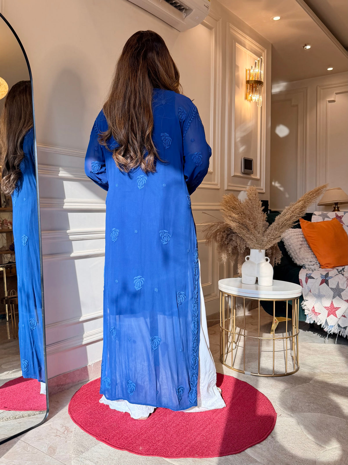 Hand Embroidered 3DChikankari Kurta  | Viscose | Royal Blue