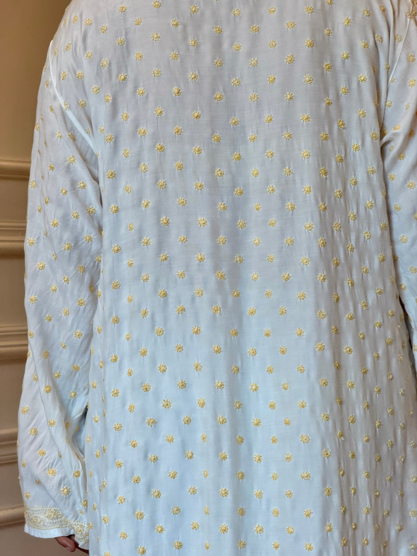 Hand Embroidered Chikankari Kurta  | Mul Chanderi | white with Yellow | Plus Size