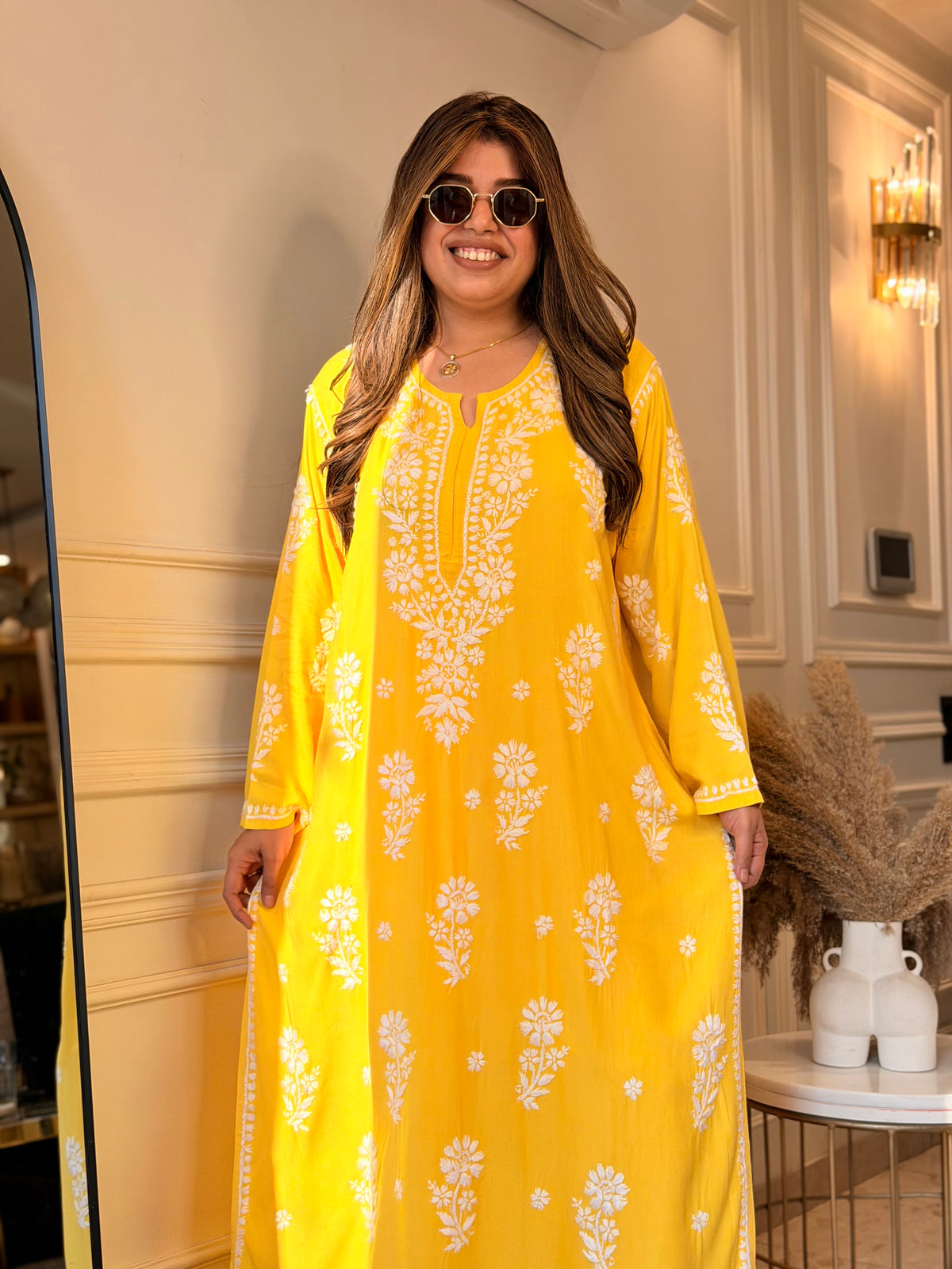 Hand Embroidered 3D Chikankari Kurta set | Premium Modal | Yellow