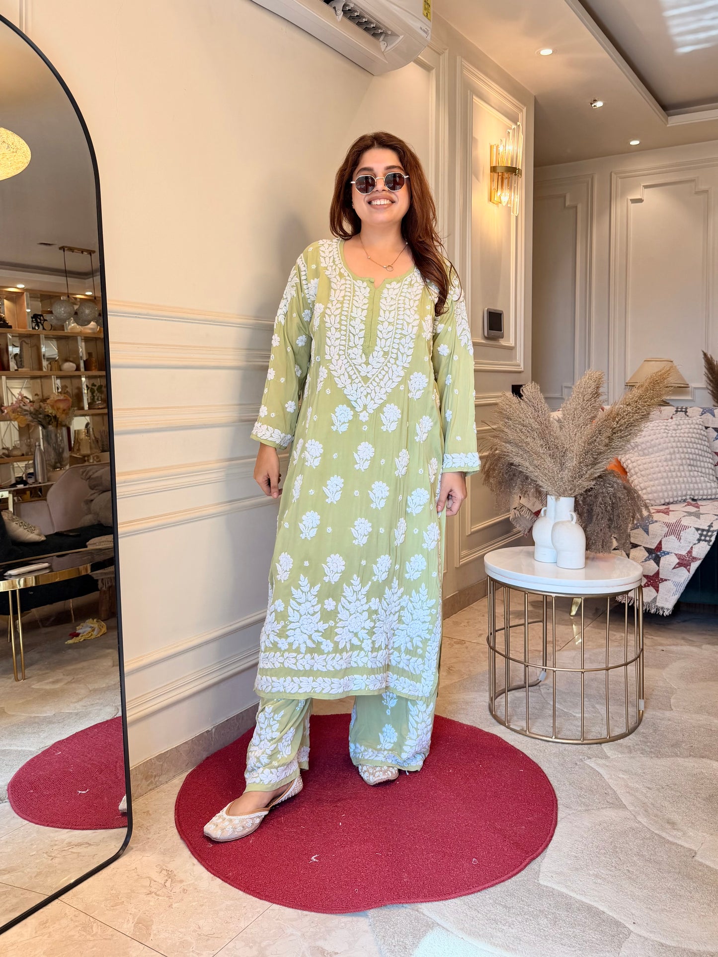 Chikankari Kurta set | Premium Modal  | Olive Green
