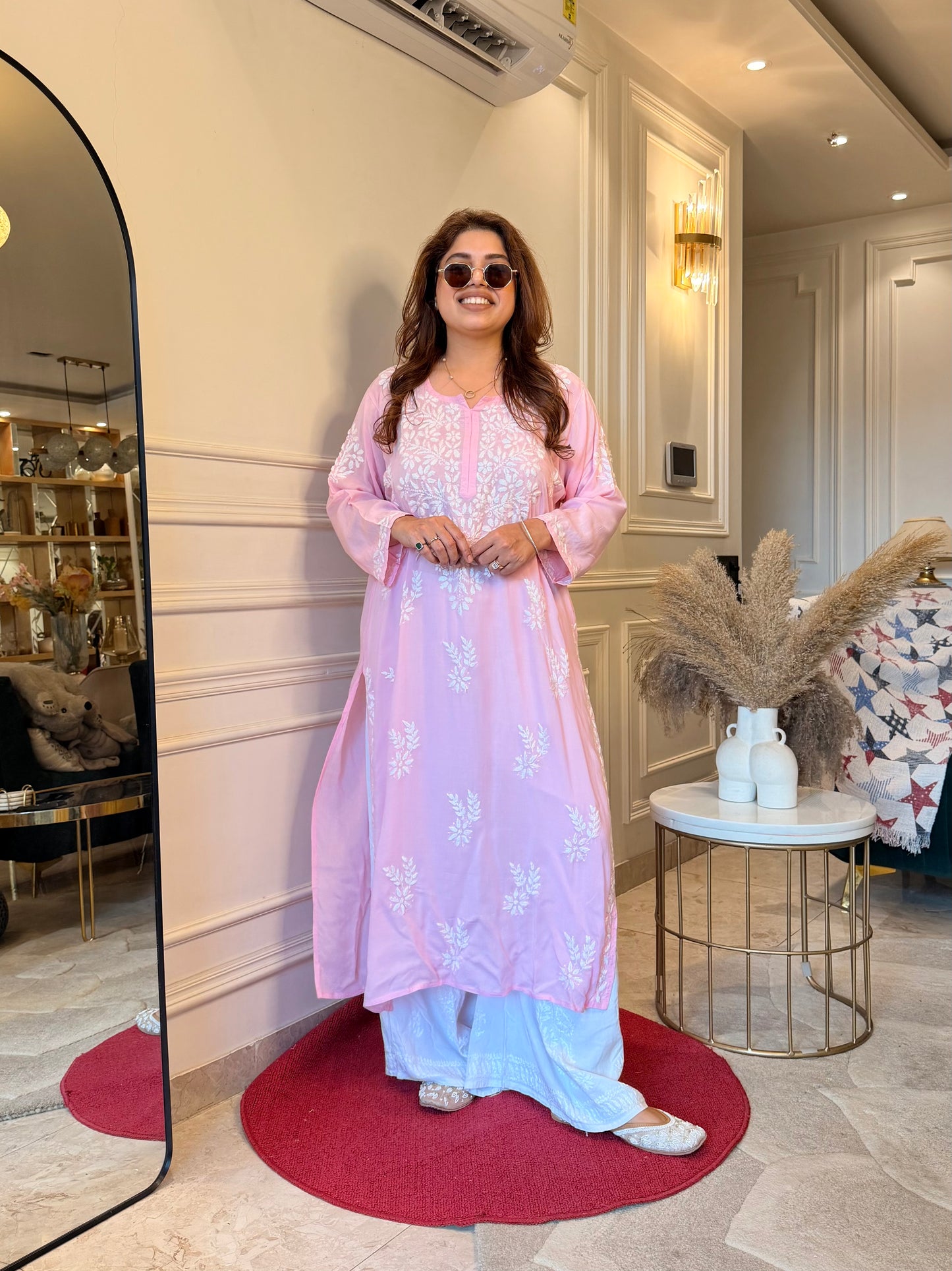 Hand Embroidered Chikankari Kurta | Modal | Baby Pink