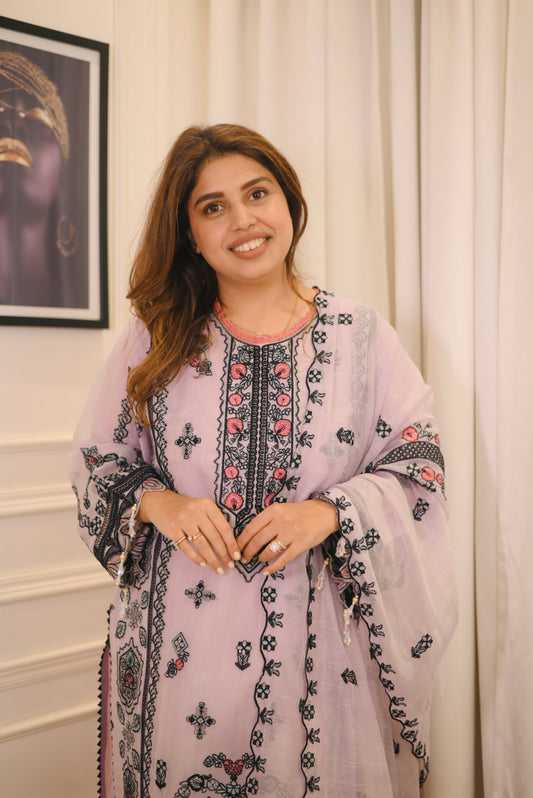 Exclusive Lavender Embroidered 3-Piece Lawn Suit | Sizes M to XXL