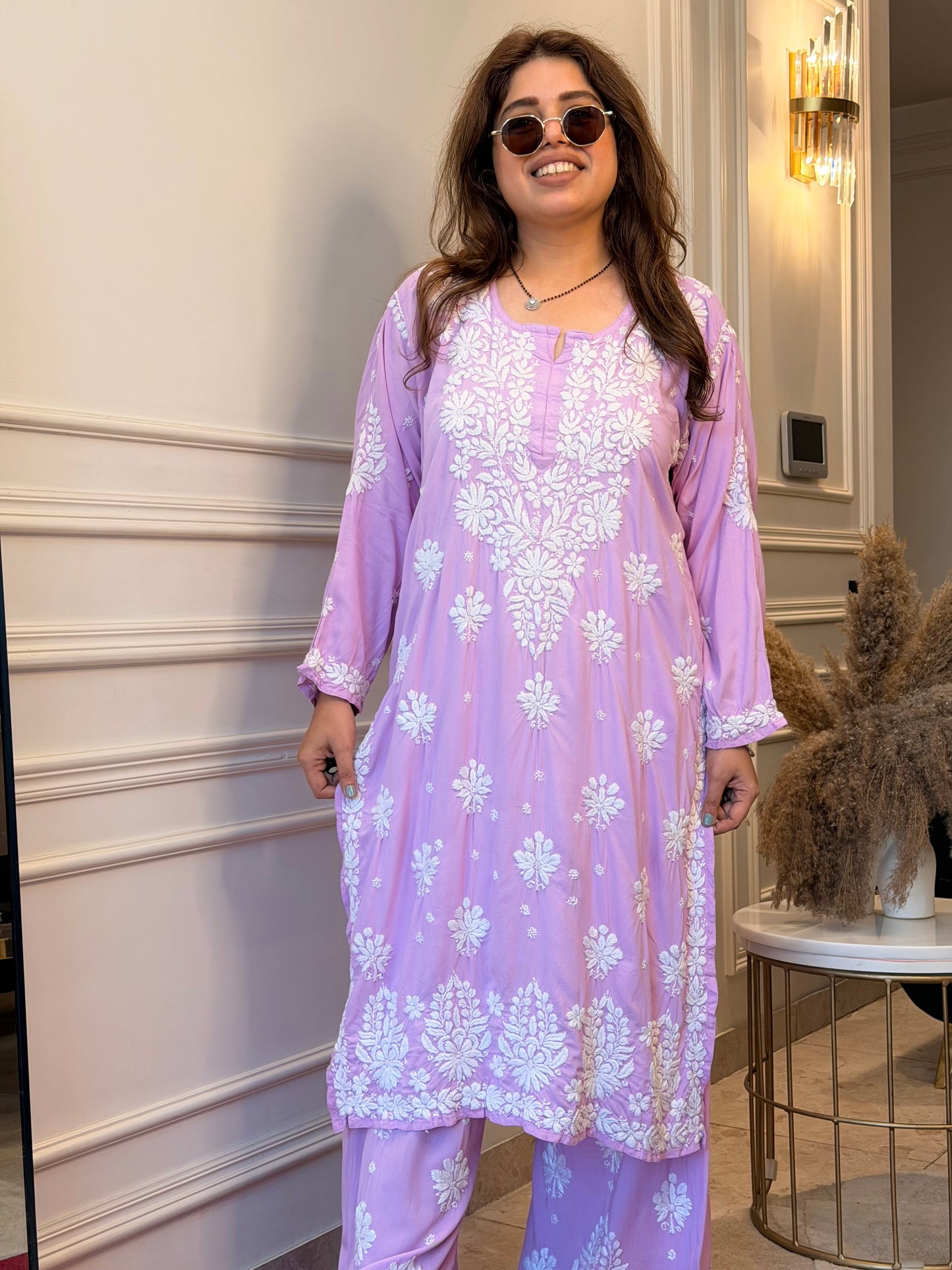 Hand Embroidered Chikankari Kurta set | Premium Modal  | Lilac